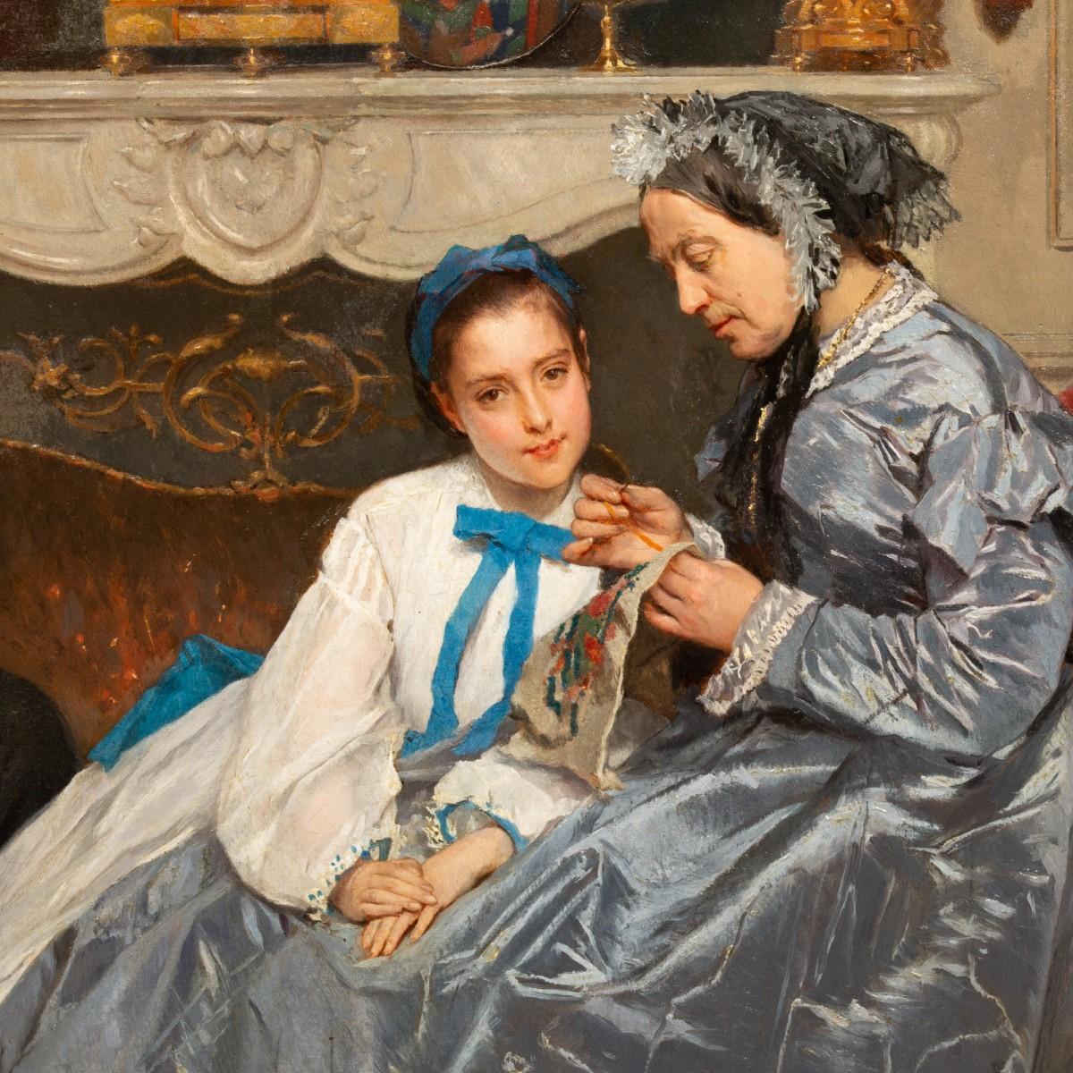 The Embroidery Lesson - Gustave de Jonghe (1829-1893) For Sale 7