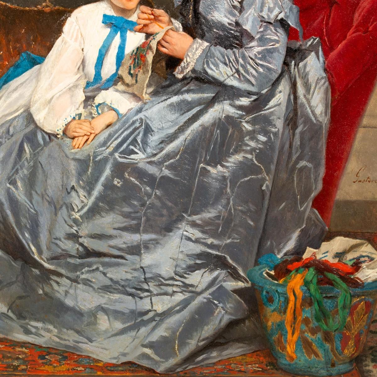 The Embroidery Lesson - Gustave de Jonghe (1829-1893) For Sale 8