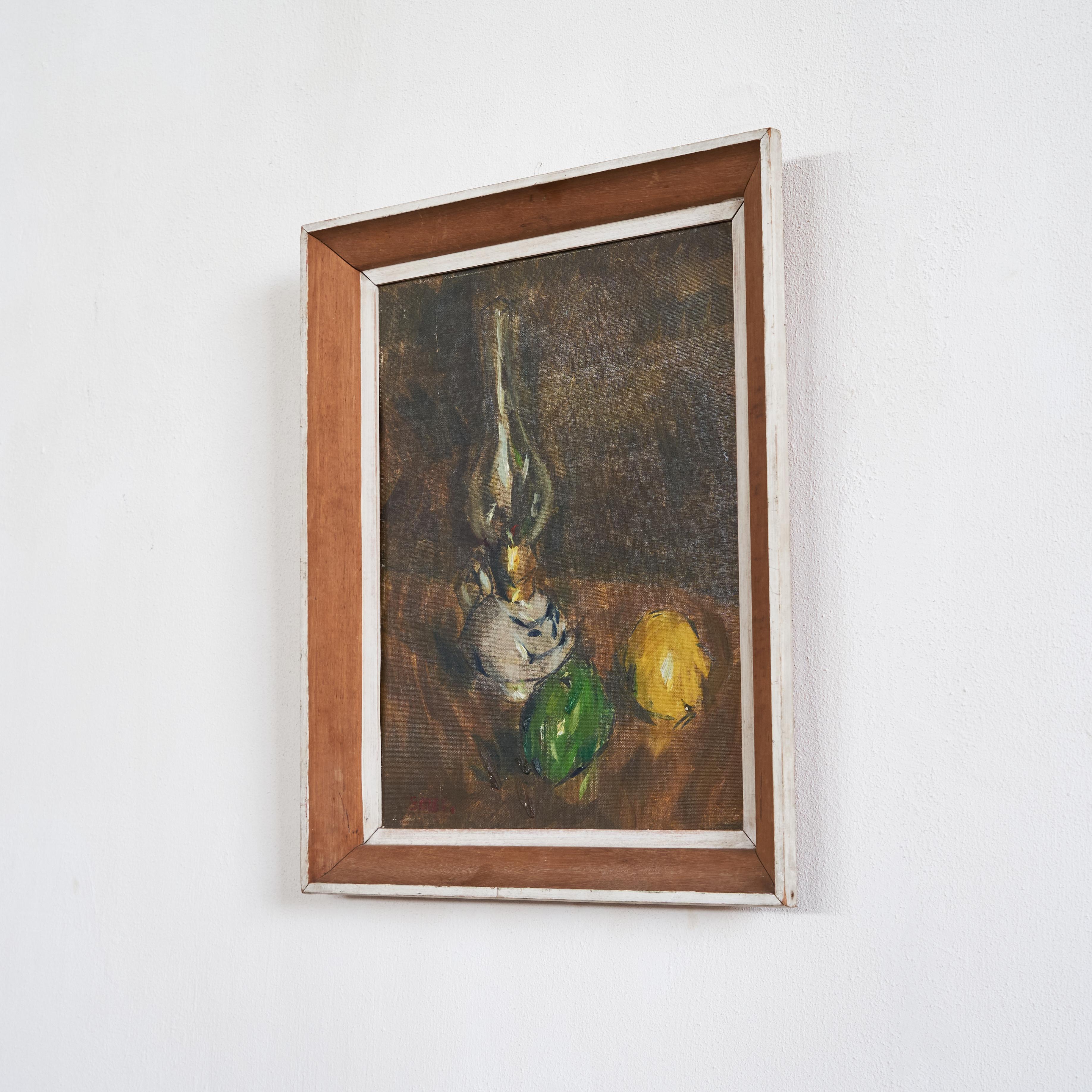 Gustave de Smet „Stillleben mit Öllampe und Obst“, Öl auf Karton, Gustave de Smet, 1930er Jahre (Belgisch) im Angebot