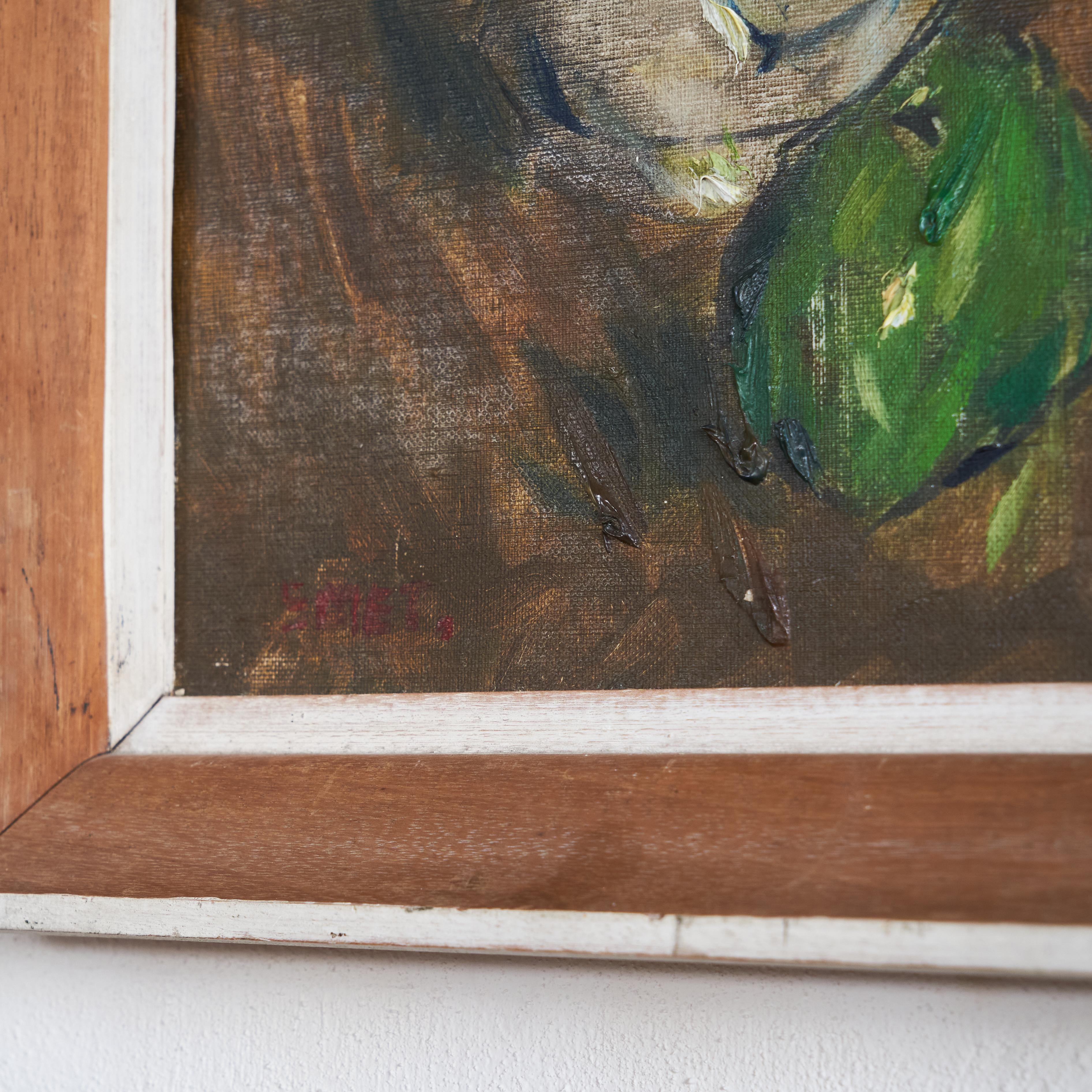 20th Century Gustave de Smet 'Still Life with Oil Lamp and Fruit' Oil on Board 1930s For Sale