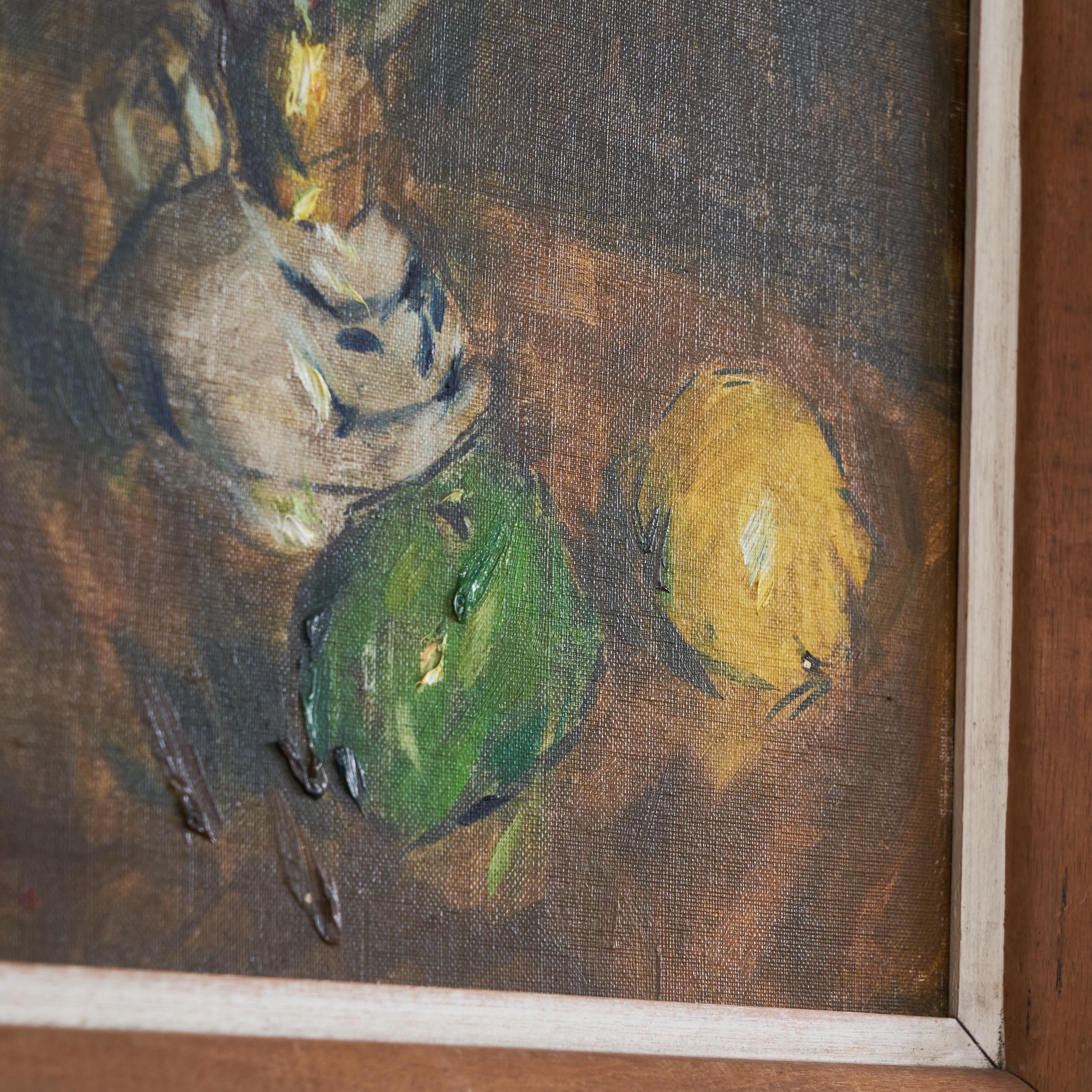 Gustave de Smet „Stillleben mit Öllampe und Obst“, Öl auf Karton, Gustave de Smet, 1930er Jahre (Farbe) im Angebot