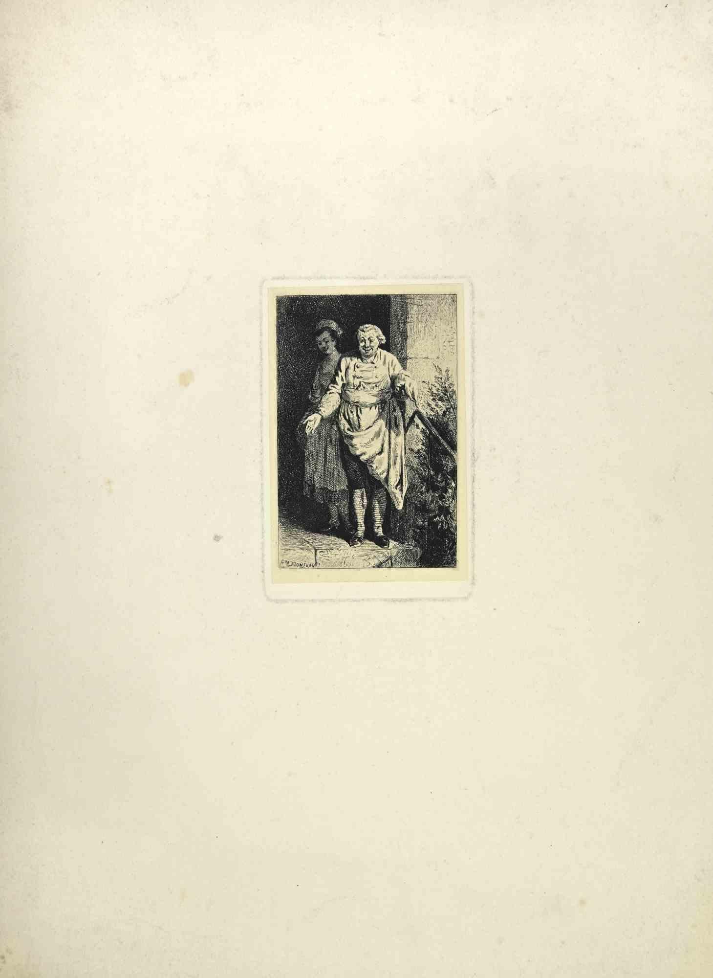 The Costumed Characters ist eine Radierung auf Papier des französischen Künstlers Gustave Donjean.

In der Platte am linken Rand signiert.