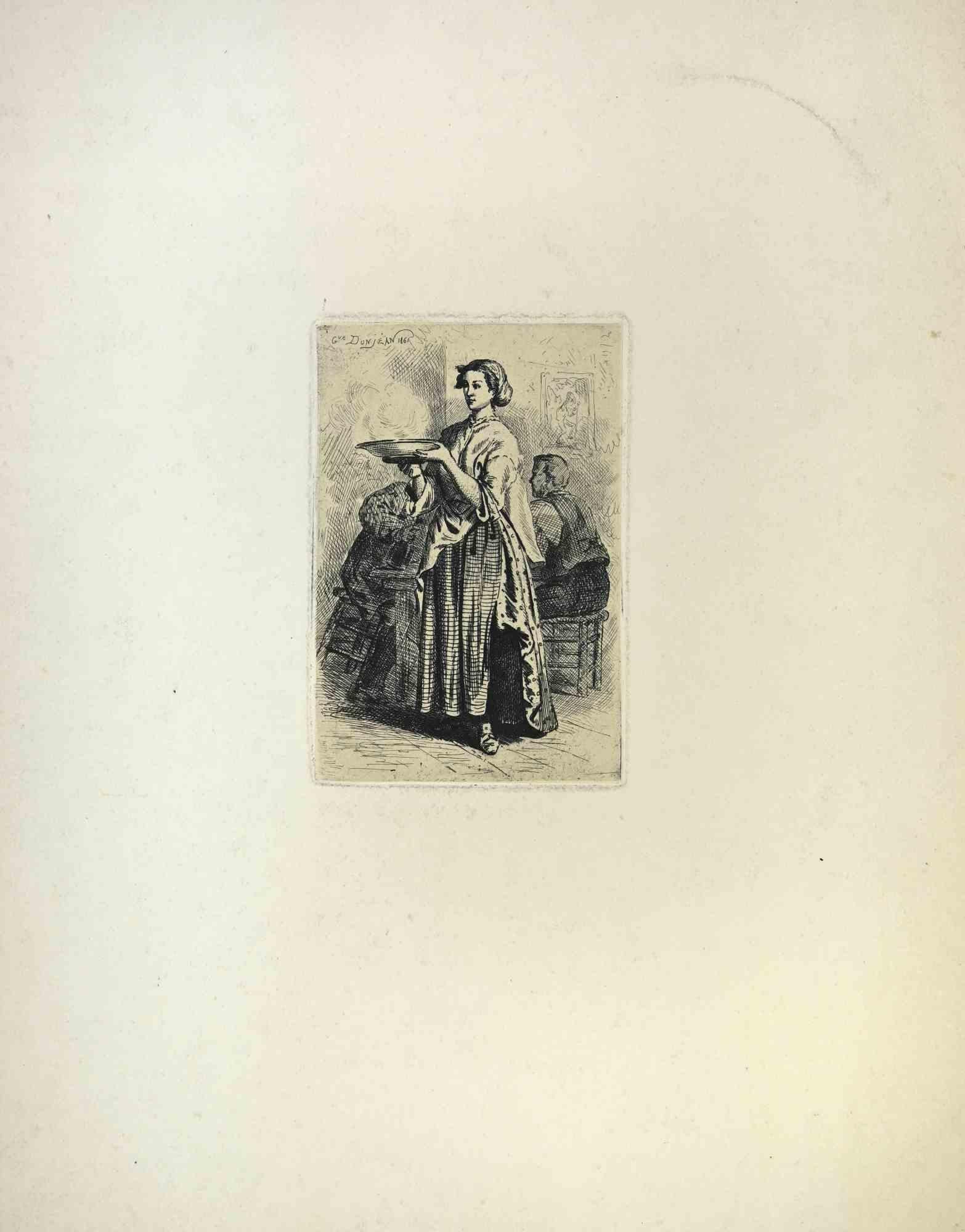The Lady - Etching by Gustave Donjean - 1860s