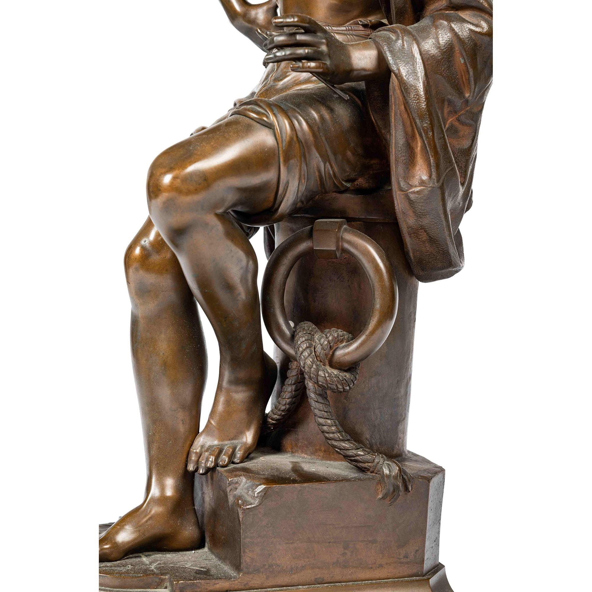 Patinated Bronze Sculpture of a Neapolitan Fisherman by Charles Brunin - Gold Figurative Sculpture by Gustave Doré