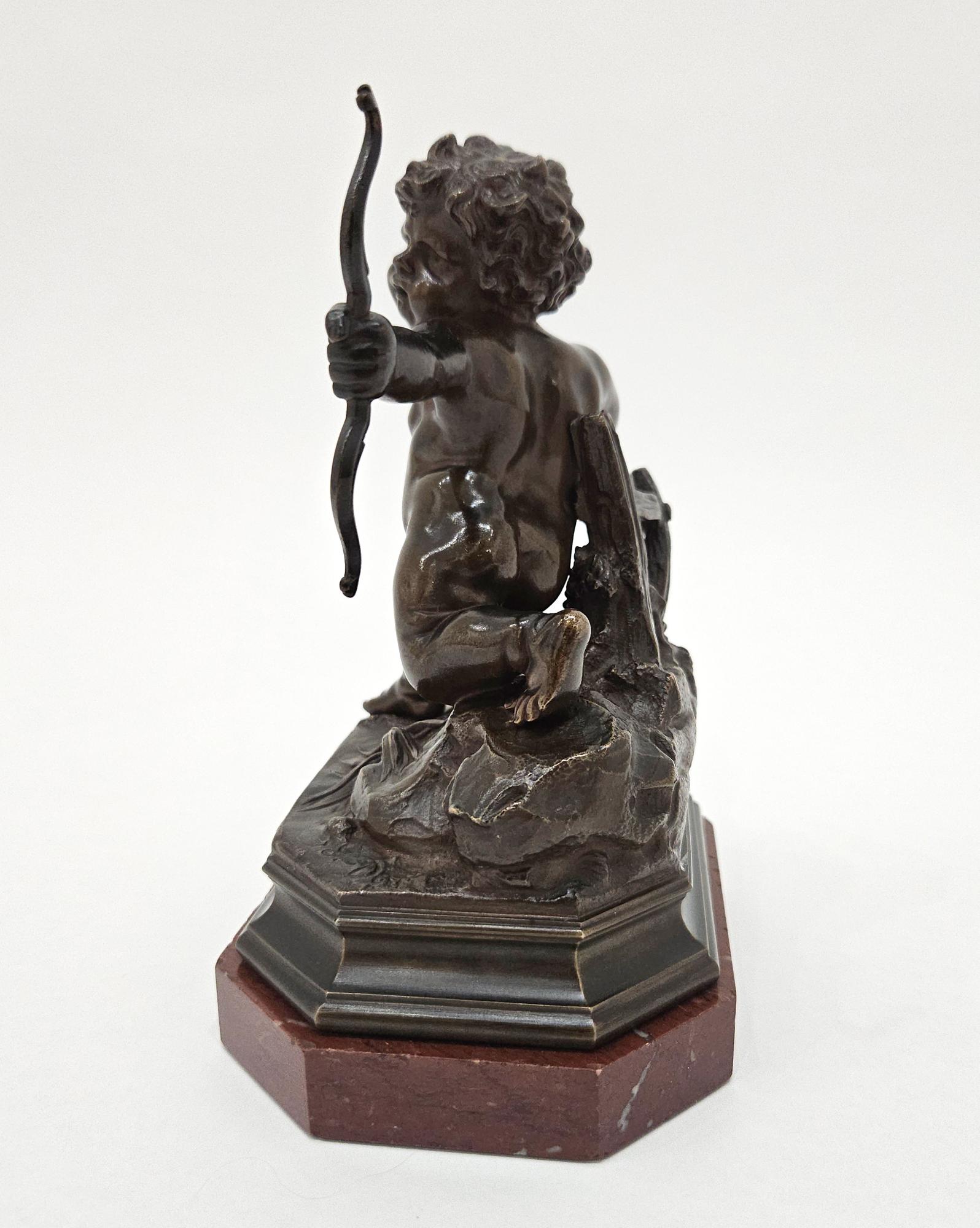 Patinated Gustave Doré Signed Cupid Cherub Bronze Sculpture, Paris, France, c. 1876 For Sale