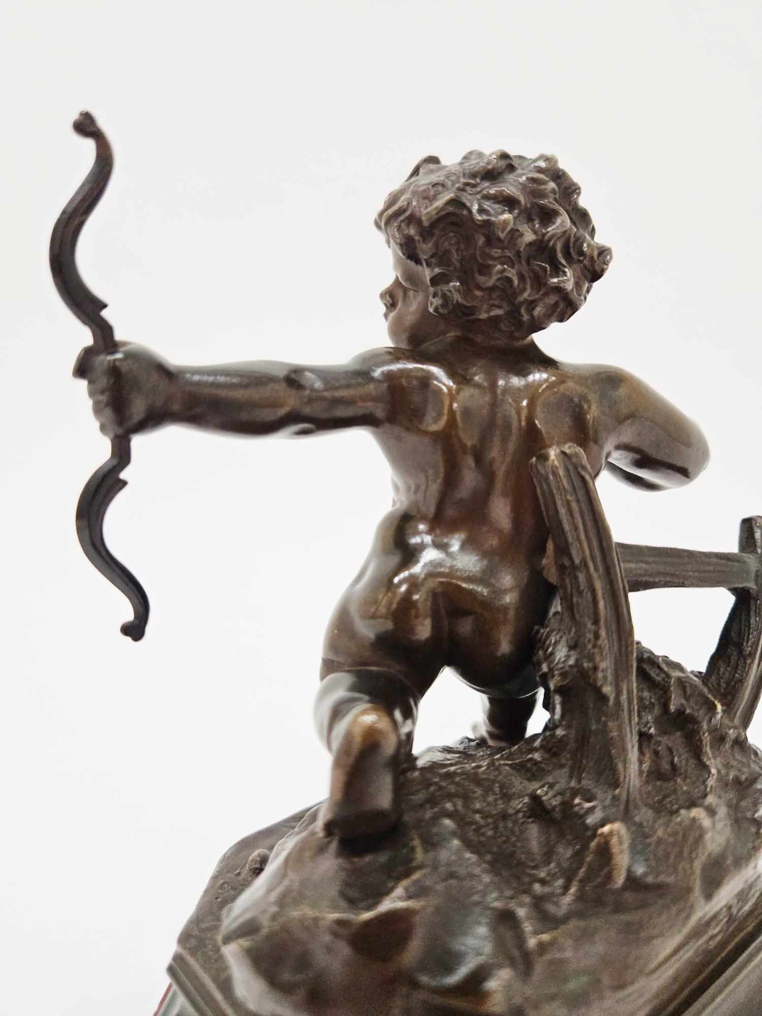 Late 19th Century Gustave Doré Signed Cupid Cherub Bronze Sculpture, Paris, France, c. 1876 For Sale