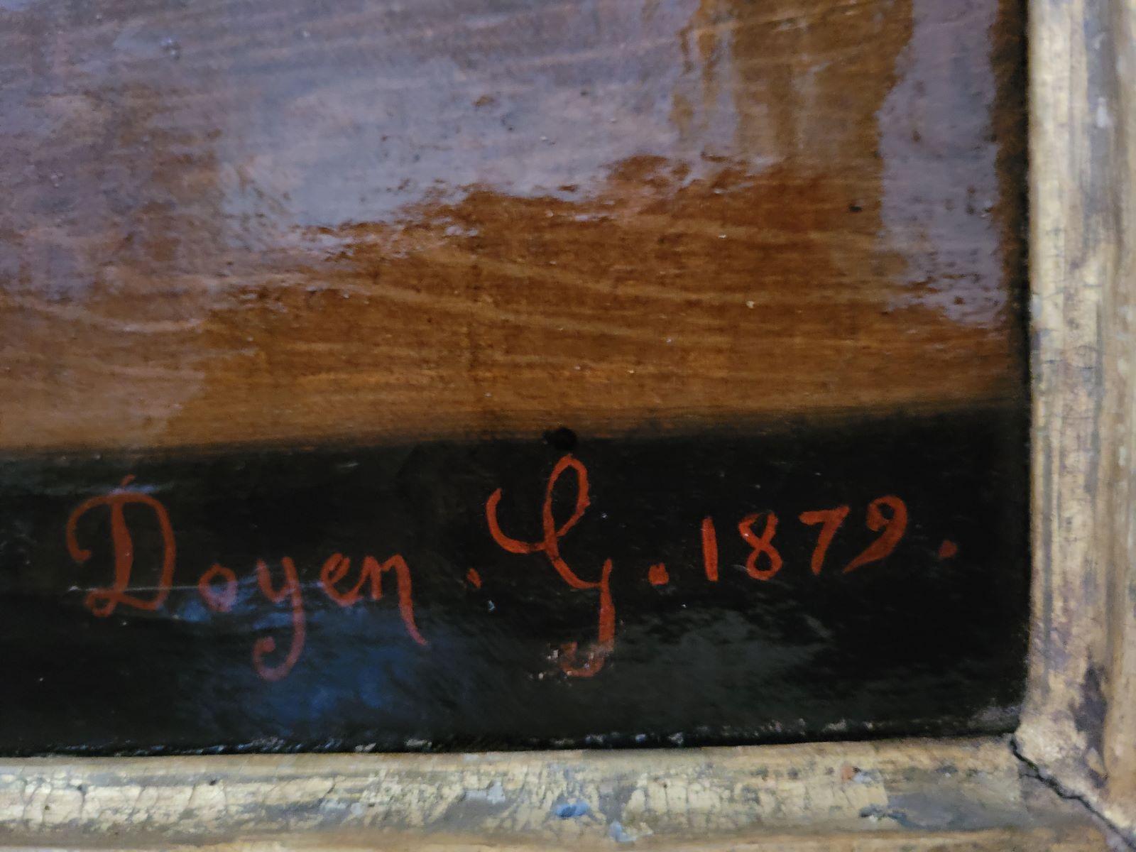 Dimensioni con quadro 65,5 x 84 cm (25,79 x 33,07 in)
Toile d'origine - Petites restaurations anciennes 
Firma Doyen G. e data 1879 in basso a destra
Bellissimo quadro dorato italiano (Bologna) del 17° secolo 

BIOGRAFIA 
Gustave Doyen, nato nel