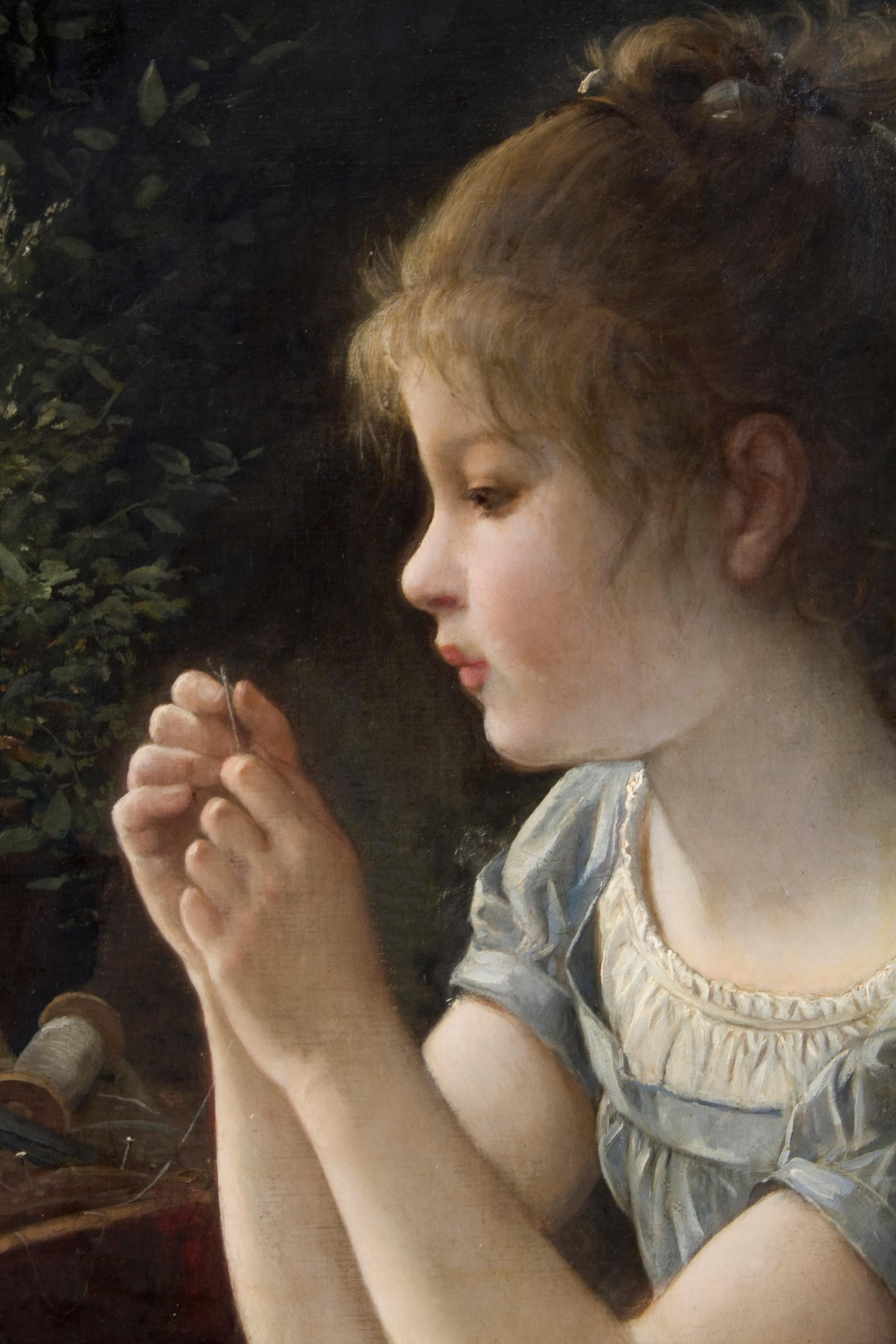 Petite fille et sa poupée - Painting by Gustave Doyen