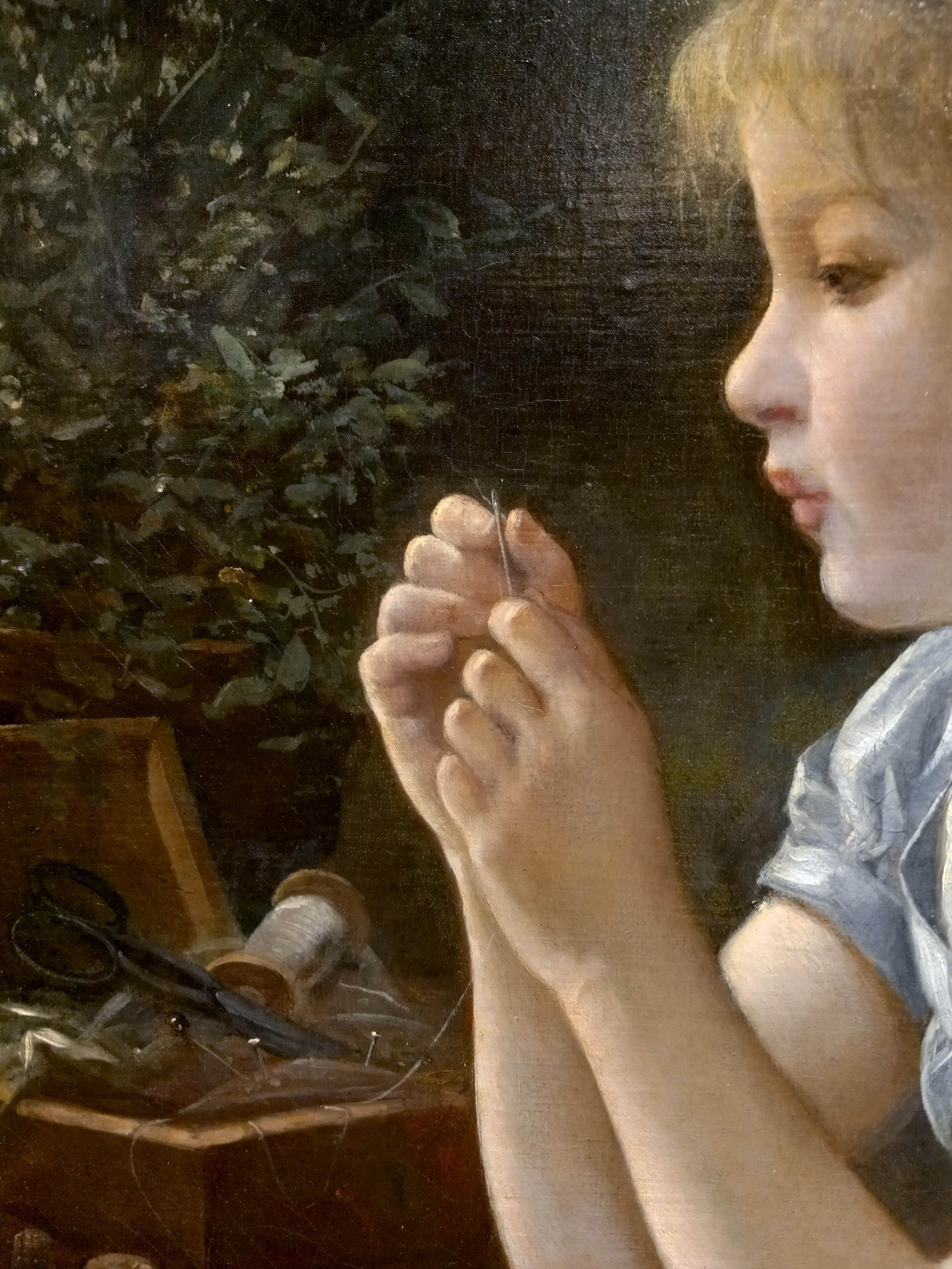Petite fille et sa poupée - Académique Painting par Gustave Doyen