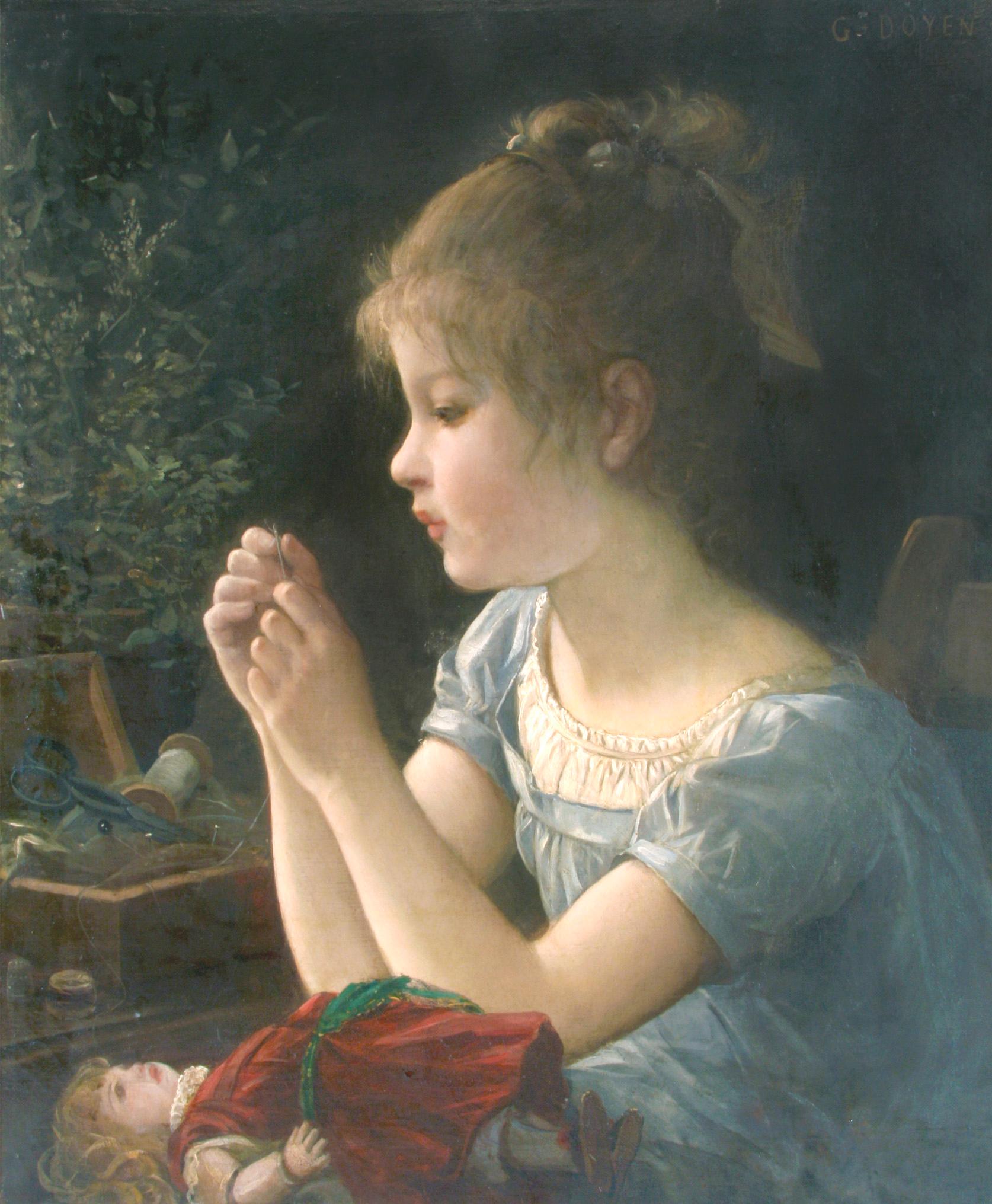 Interior Painting Gustave Doyen - Petite fille et sa poupée