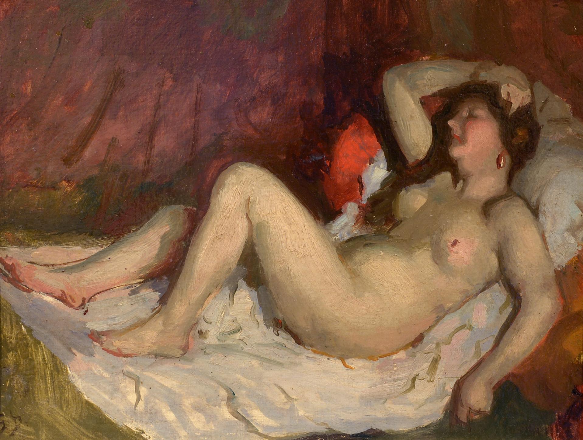 Gustave Durand Nude Painting - Reclining Nude, Impressionist, Early 20th Century, Figure, Interior