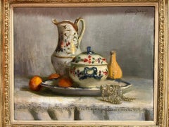 Still life with a pearl necklace, oil on canvas