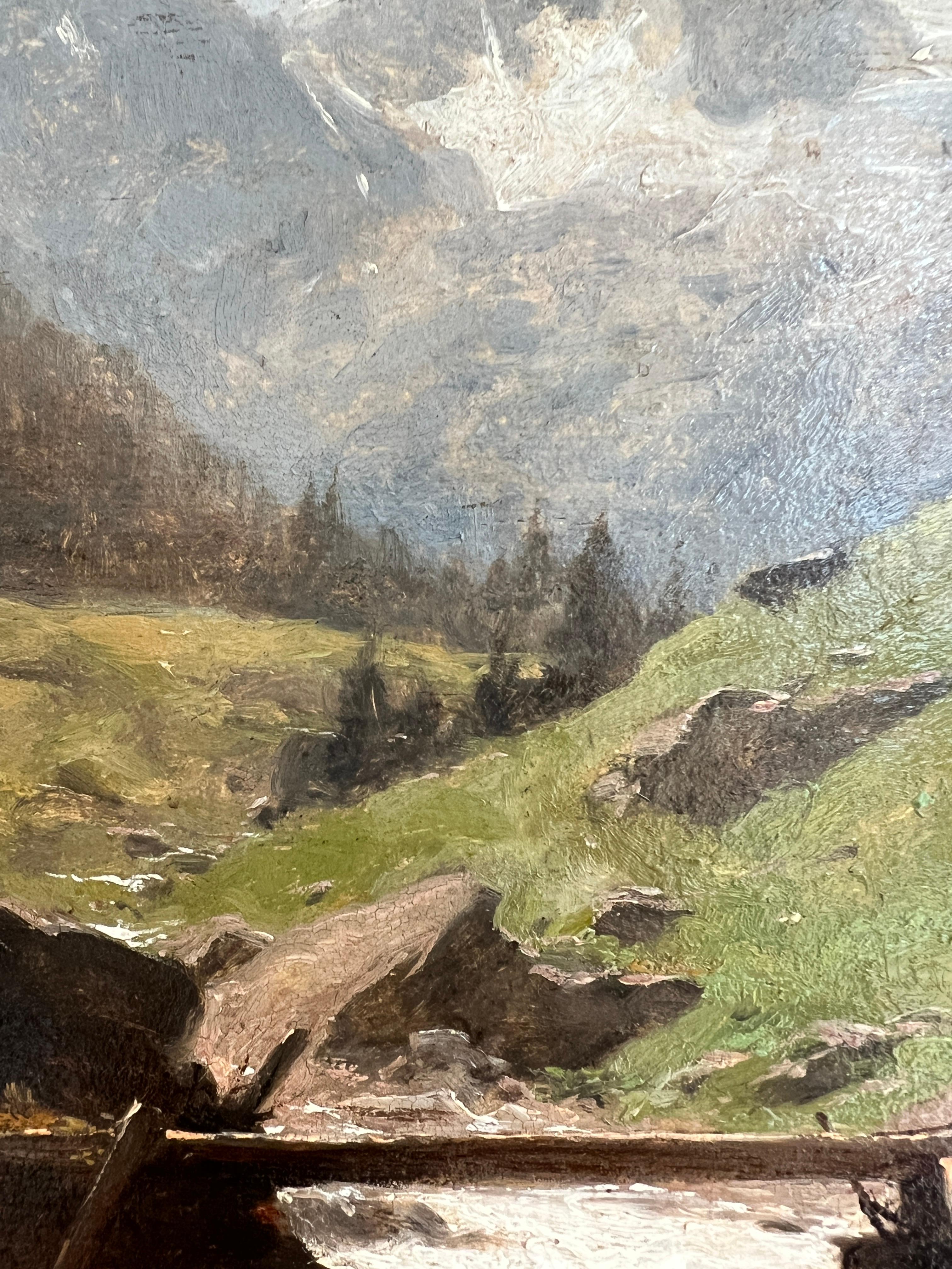 Landschaft des Valais, Schweiz (Grau), Landscape Painting, von Gustave Eugène Castan