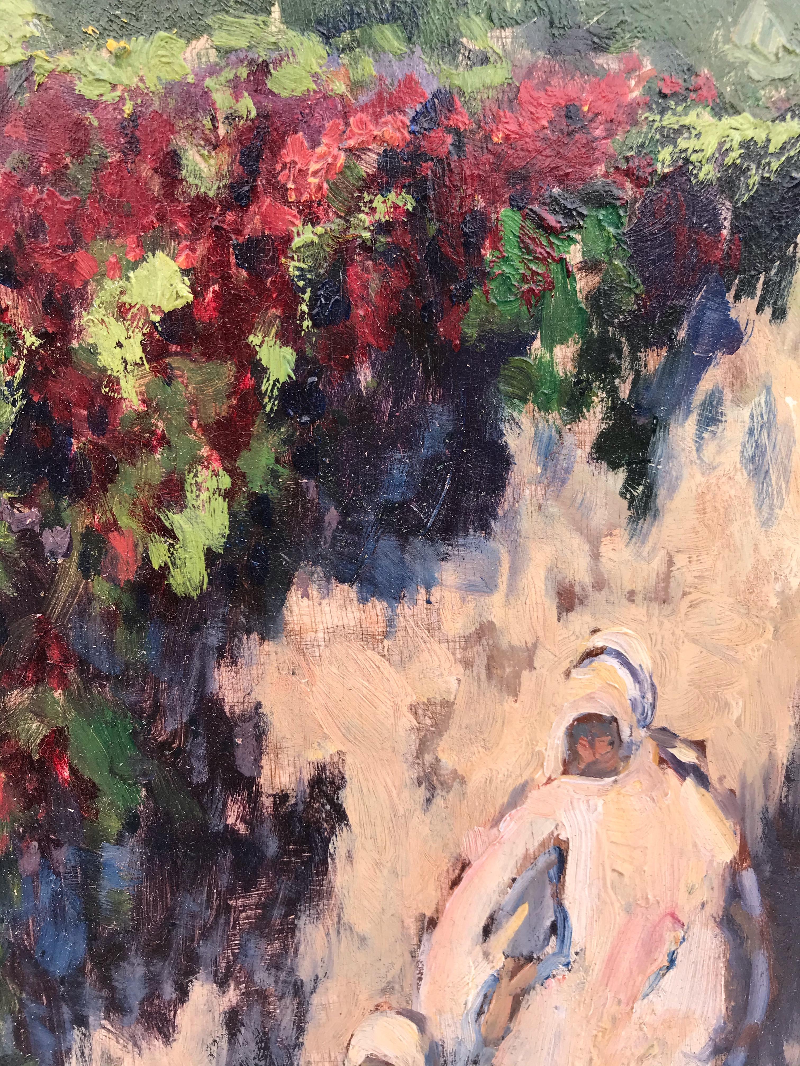 Gustave Flasschoen (1868-1940)
Next to the Bougainvillea 
Orientalist Painting 19th Century
Oil on wood panel signed low left
Framed by Gault (Paris - St Honoré)
Dim wood : 40 X 30 cm
Dim frame : 59  50 cm

Gustave Flasschoen (1868-1940)
Belgian