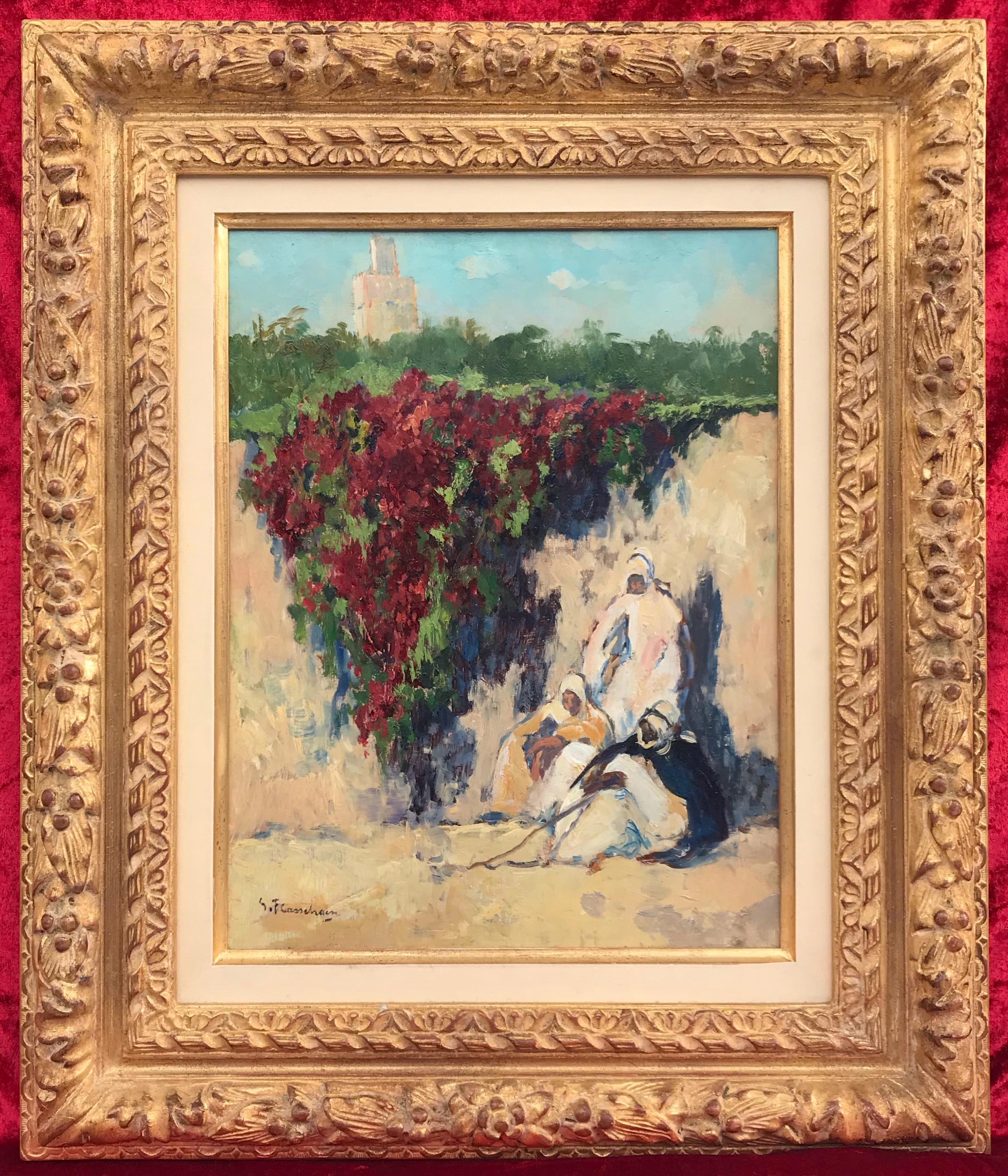 Gustave Flasschoen   Landscape Painting - Next to the Bougainvillea  - Orientalist Painting  