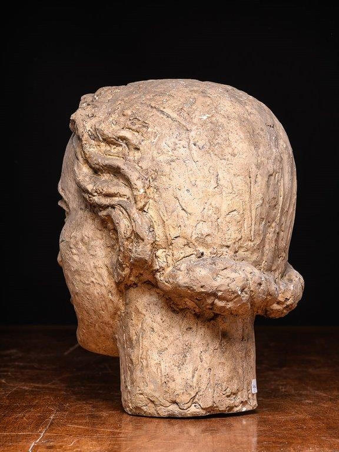 Sculptured polychromed Female modelled Head from artist workshop. For Sale 1