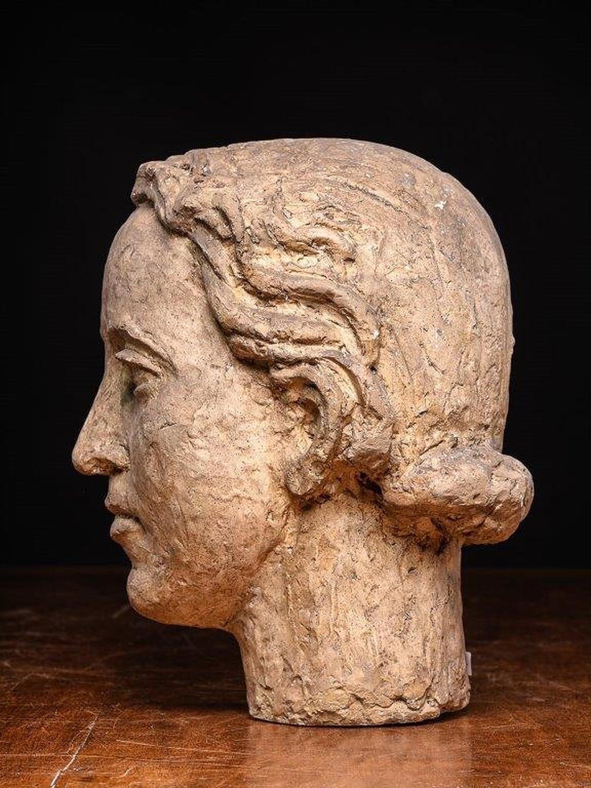 Sculptured polychromed Female modelled Head from artist workshop. For Sale 2