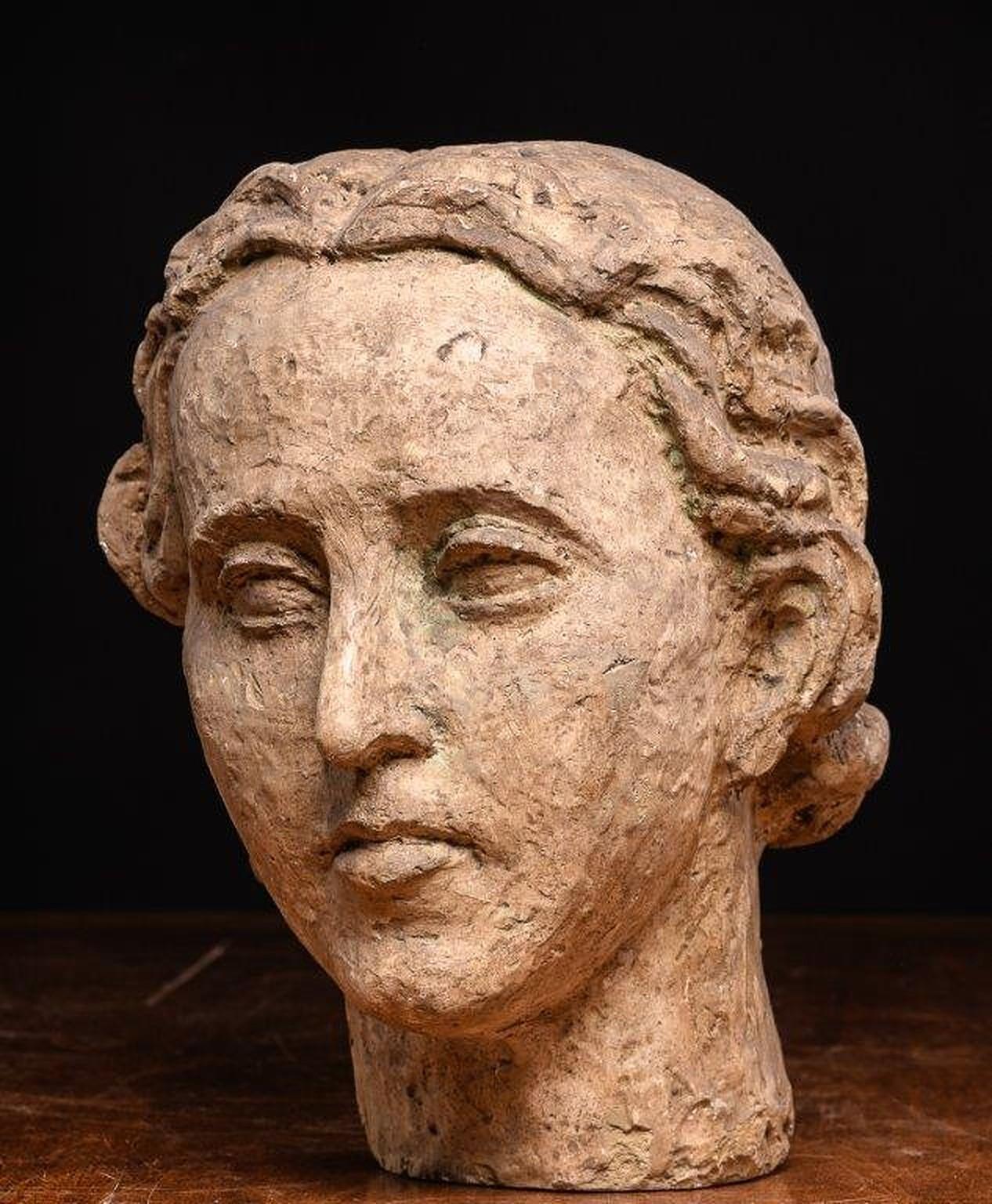 Sculptured polychromed Female modelled Head from artist workshop. For Sale 3