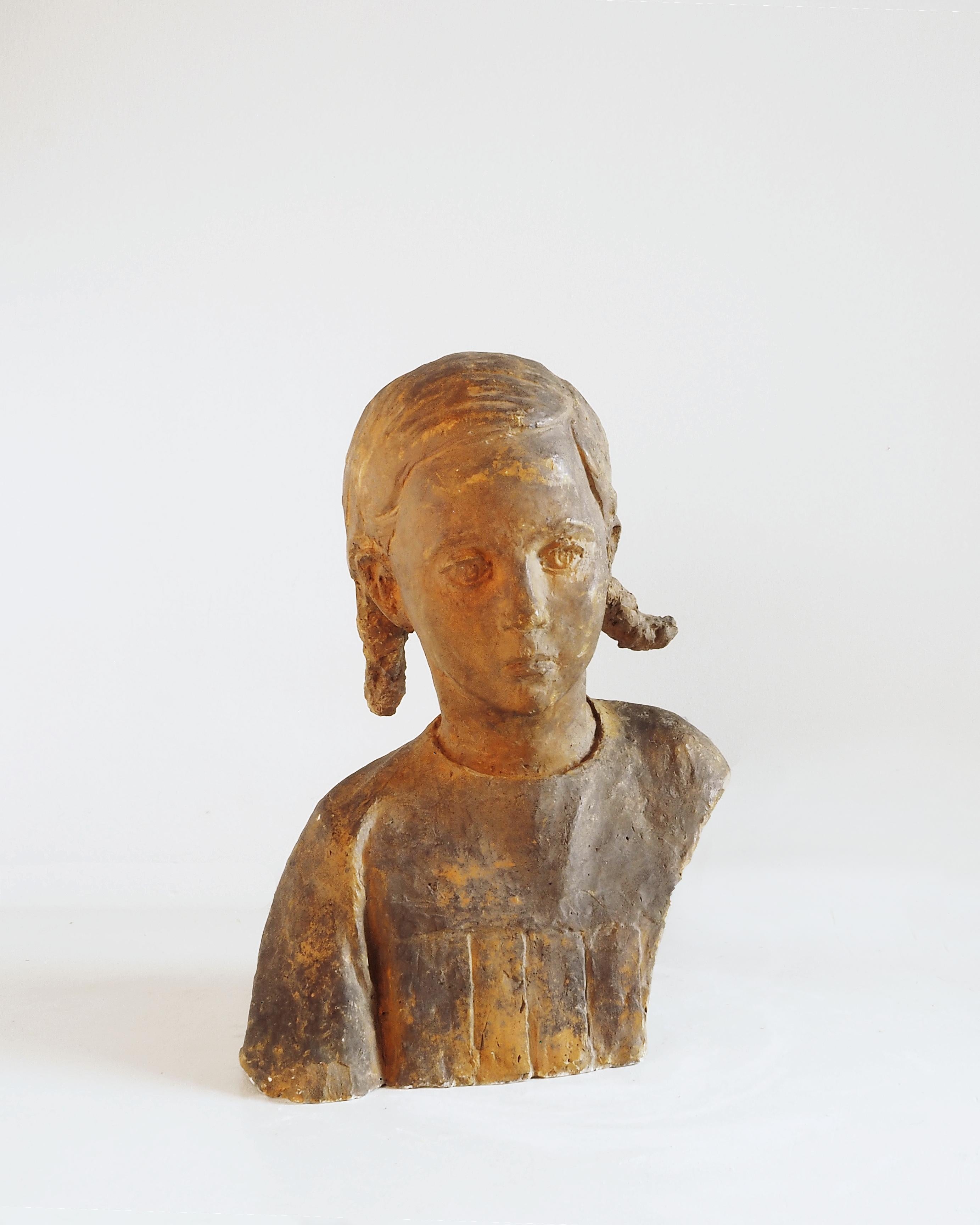 Bambinibüste mit drei Stöcken - Gesso policromo - Gustave Fontaine 1877- 1952 im Angebot 1