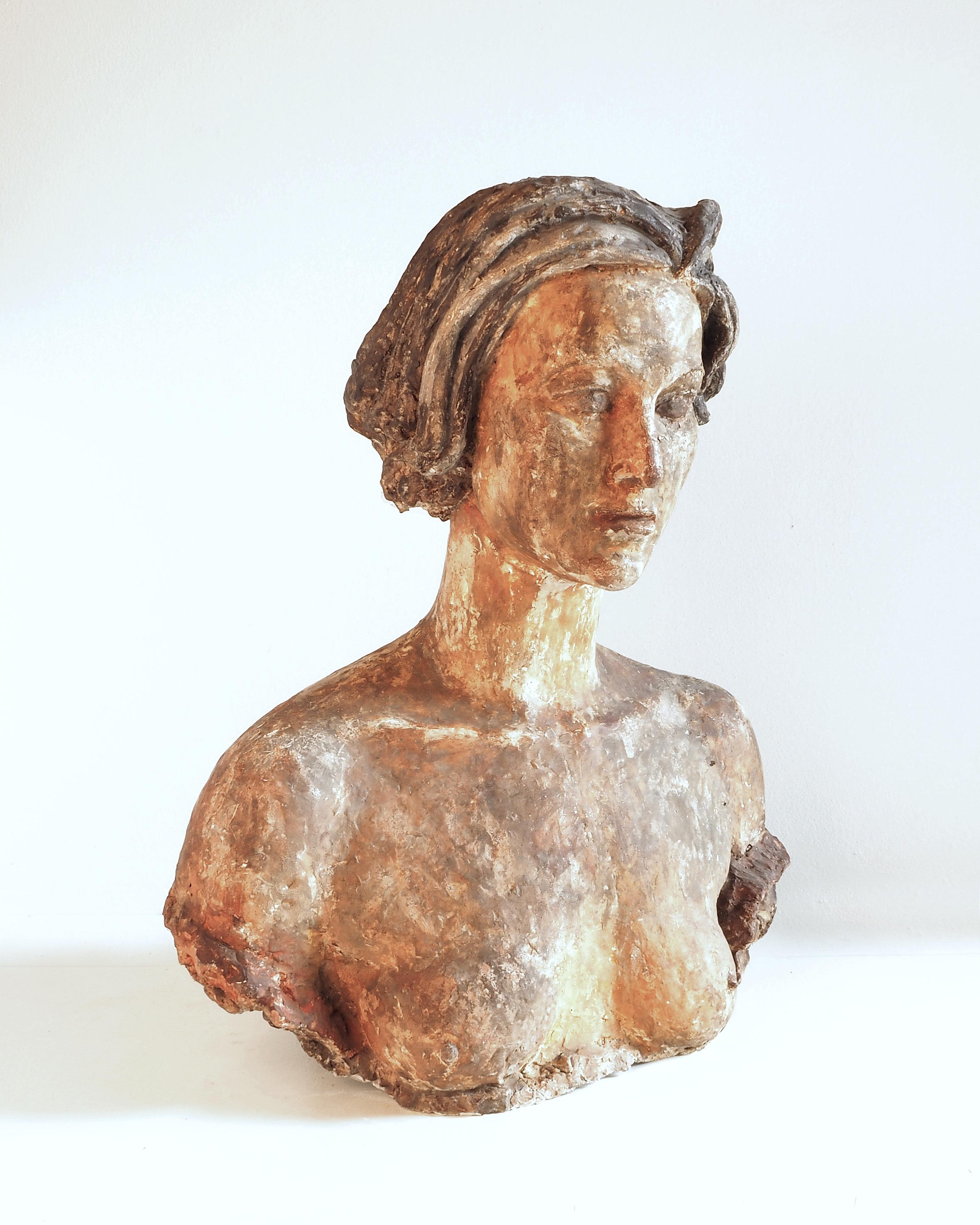 Busto donna gesso policromo - Gustave Fontaine 1877- 1952 en vente 1