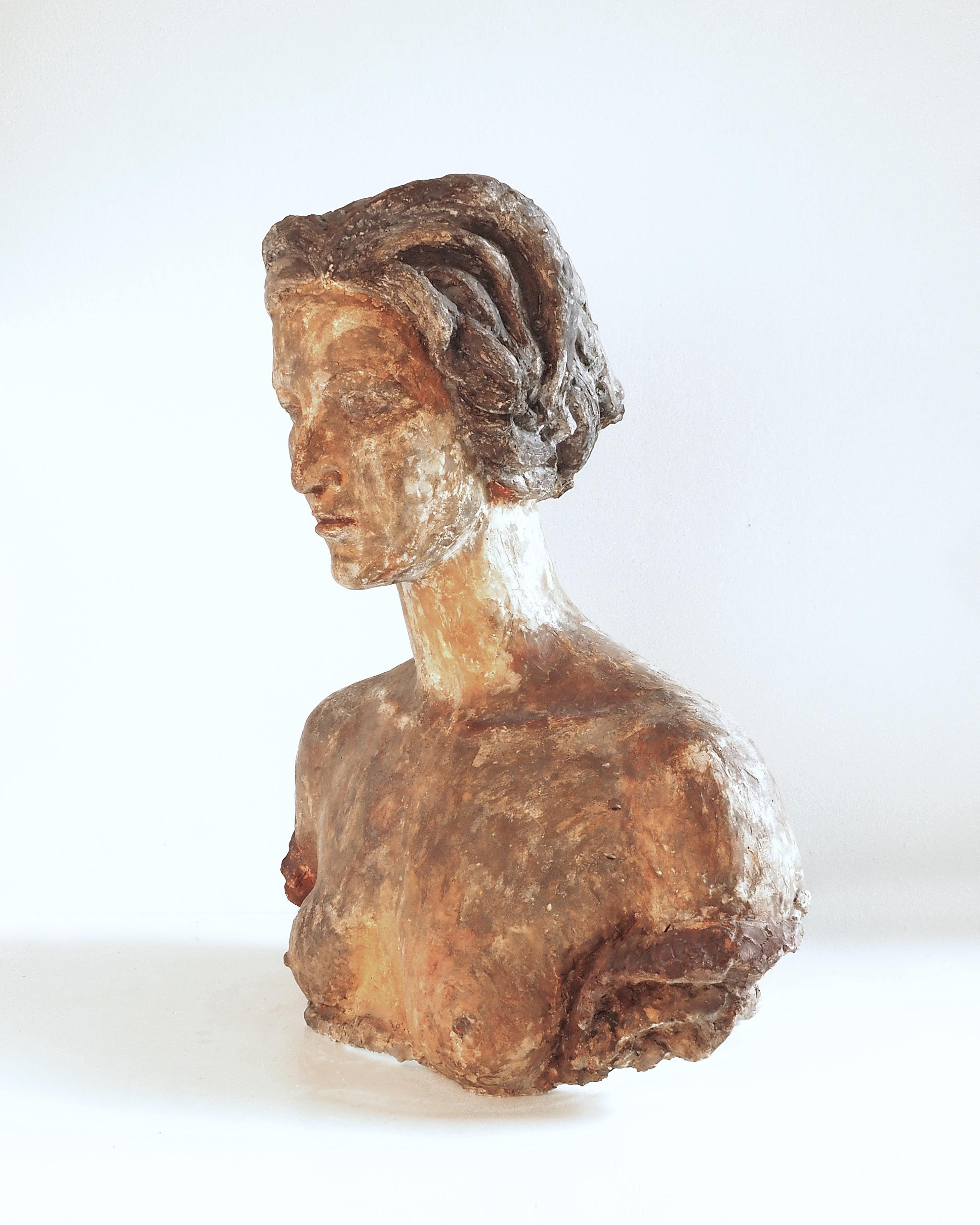 Busto donna gesso policromo - Gustave Fontaine 1877- 1952 en vente 3