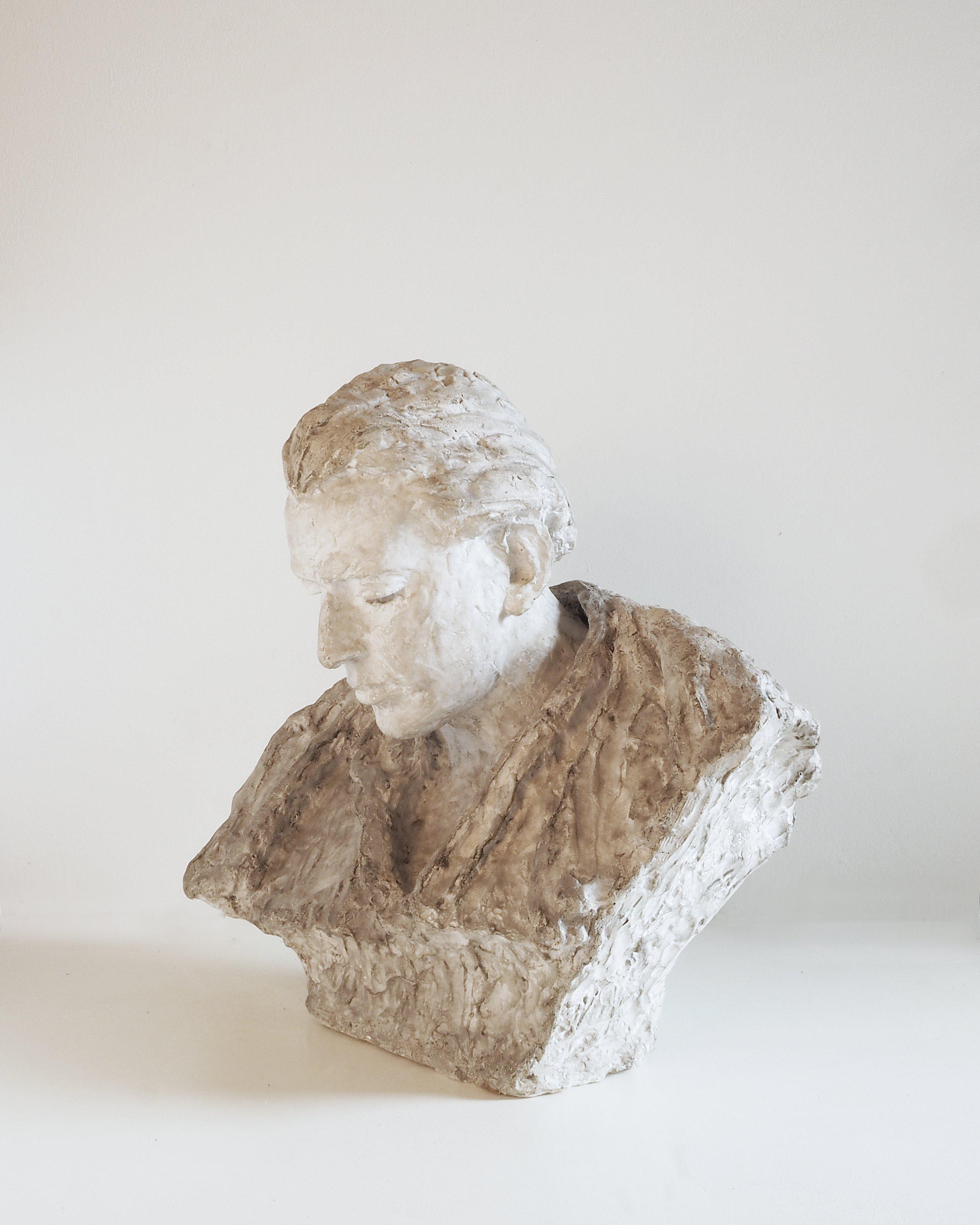 Busto uomo gesso policromo - Gustave Fontaine 1877- 1952 For Sale 3