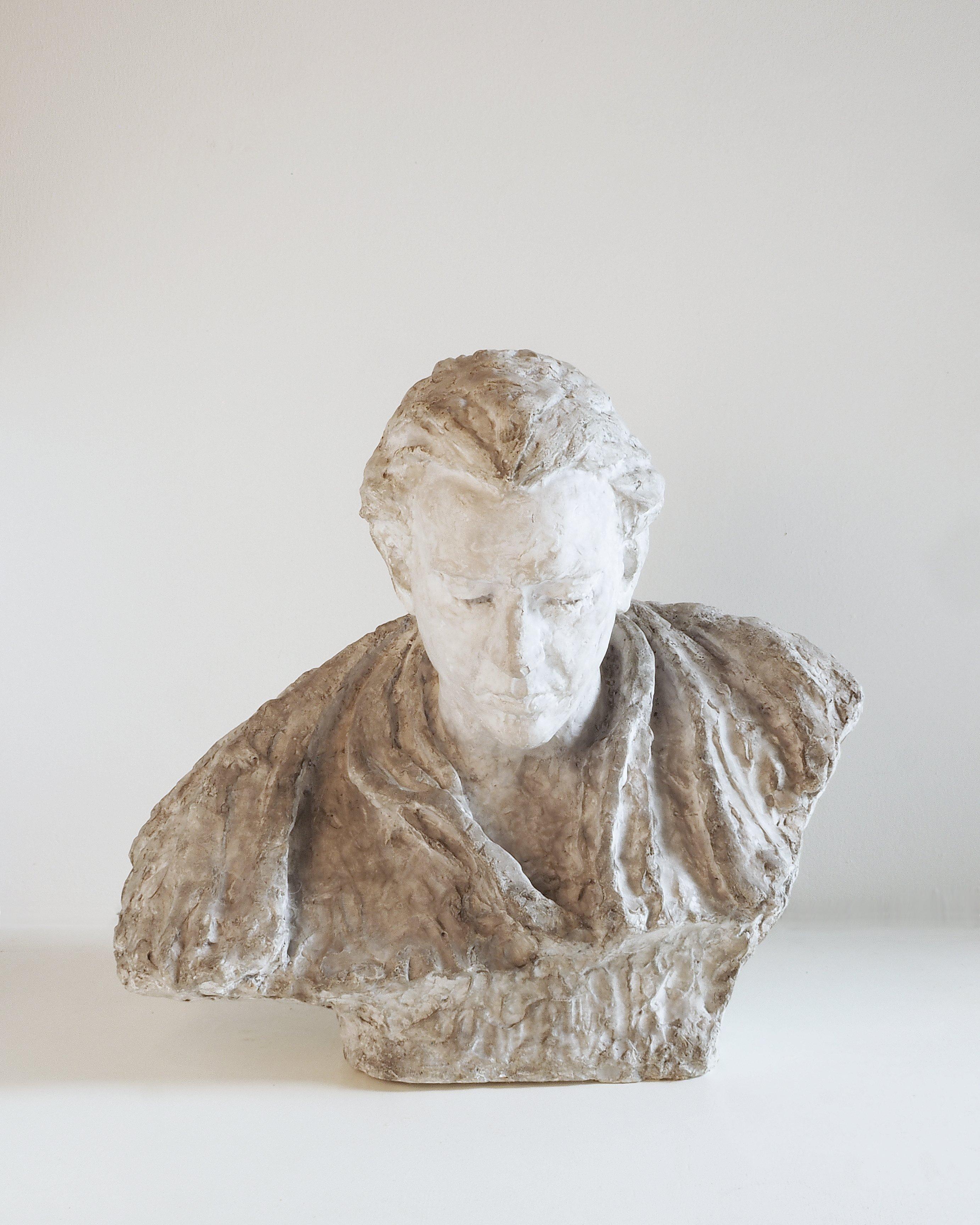 Busto uomo gesso policromo de Gustave Fontaine 1877- 1952