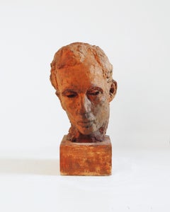 Testa uomo con base - gesso policromo - Gustave Fontaine 1877- 1952