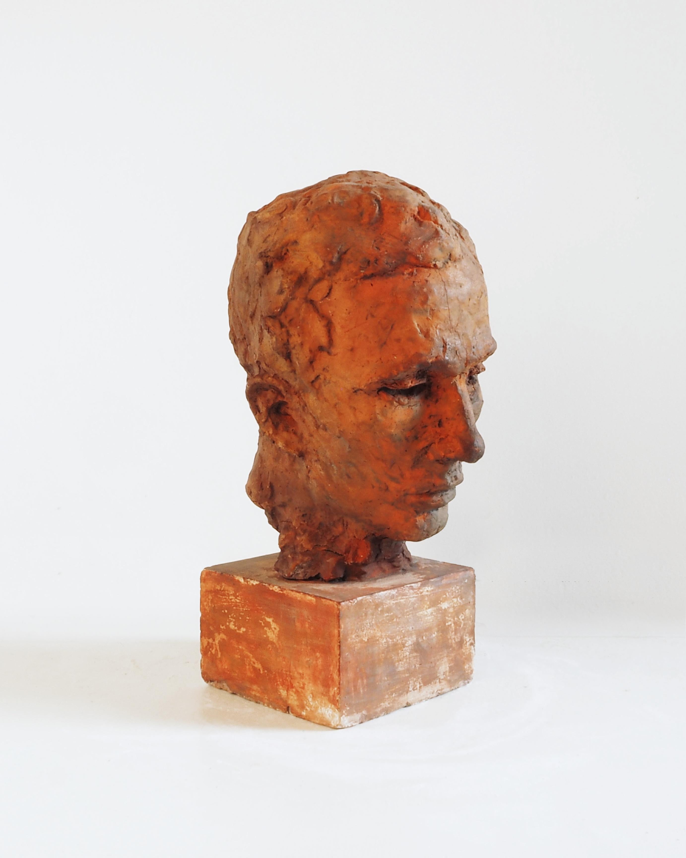 Testa uomo con base - gesso policromo - Gustave Fontaine 1877-1952 in vendita 3