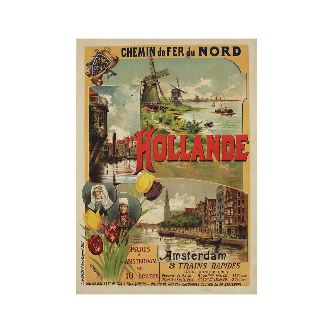 1895 original poster Paris Amsterdam en 10 heures Chemin de Fer du Nord For Sale 2