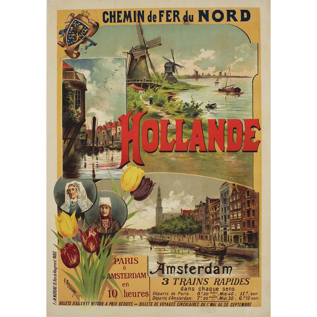 1895 original poster Paris Amsterdam en 10 heures Chemin de Fer du Nord - Print by Gustave Fraipont