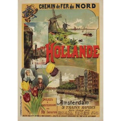 Affiche originale de 1895 Paris Amsterdam en 10 heures Chemin de Fer du Nord