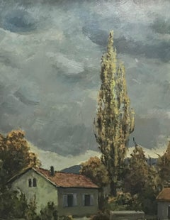 Antique The tree above the house by Gustave François - Oil on wood 38x46 cm