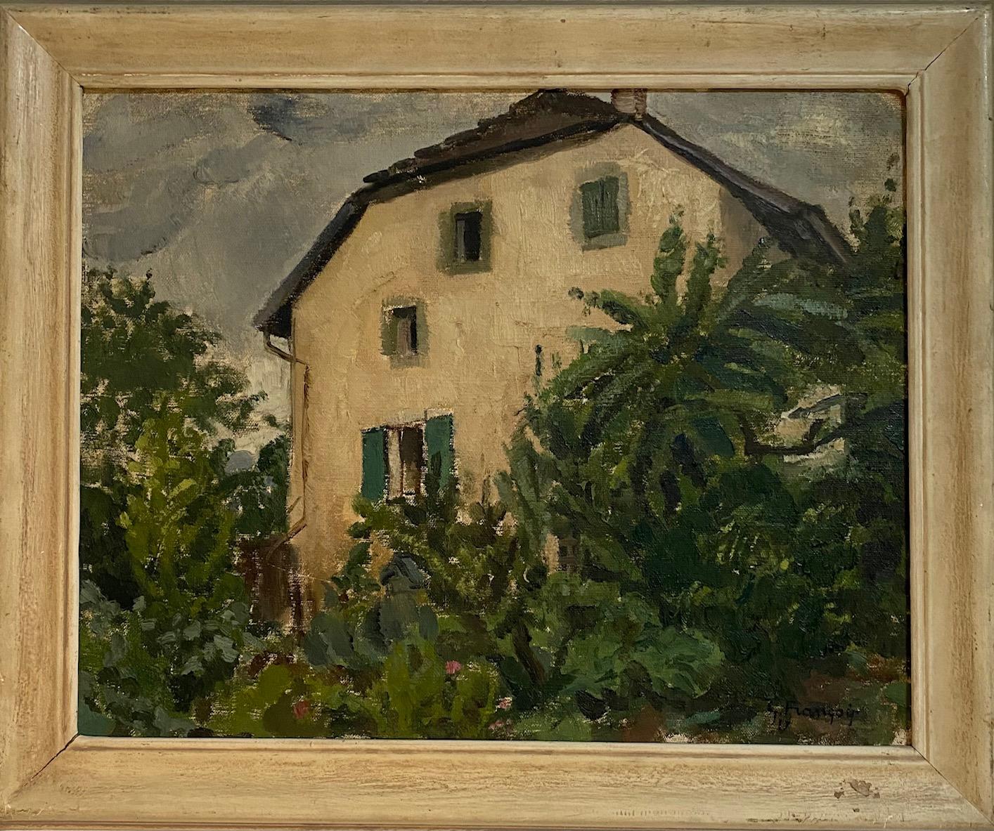 VILLA de Gustave François Barraud - Huile sur toile 41x52 cm - Painting de Gustave Francois (Barraud)