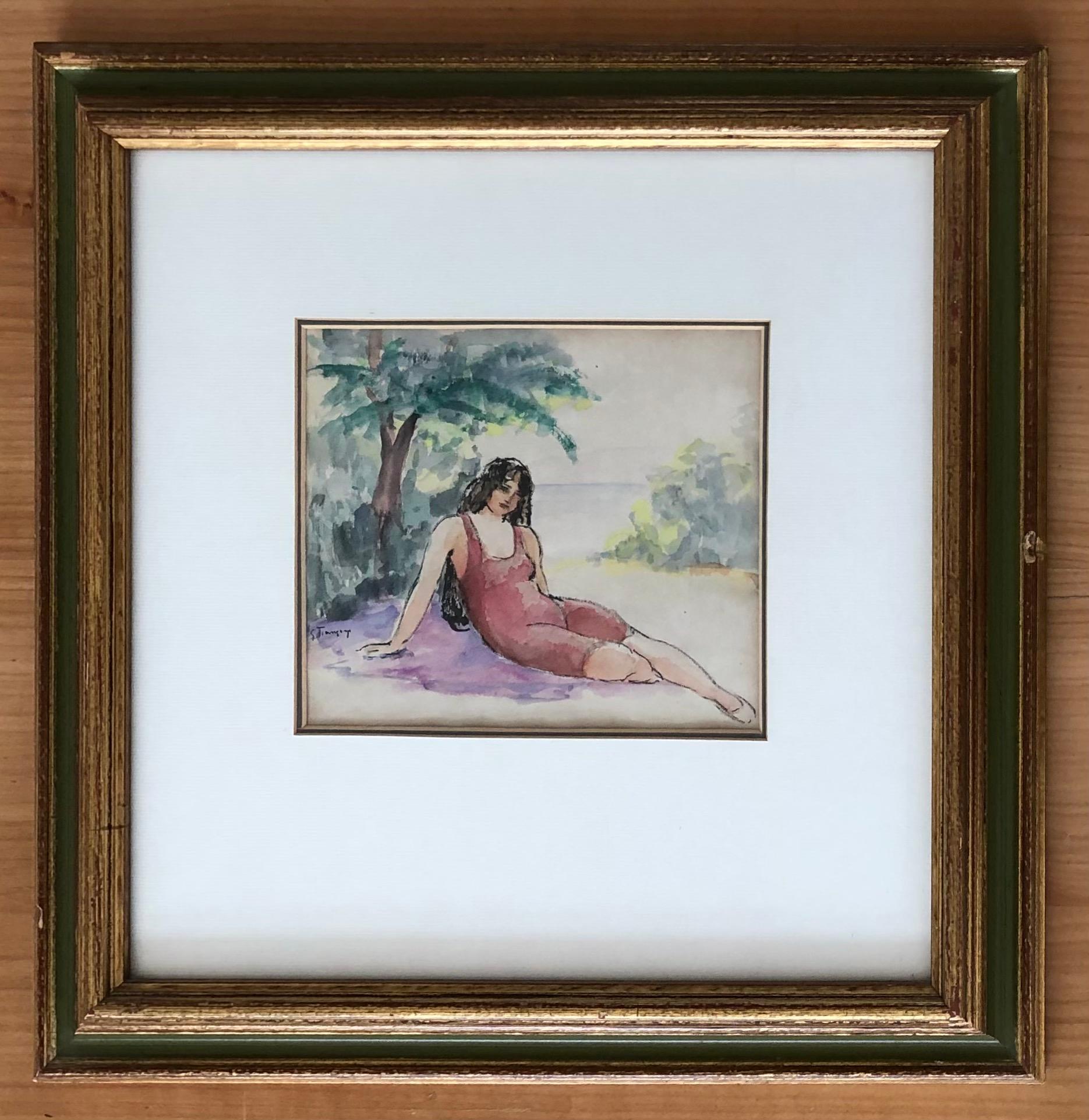 Giovane donna sulla sabbia - Painting di Gustave Francois (Barraud)