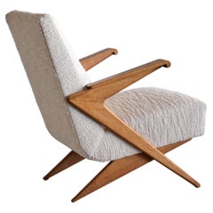 Sillón Gustave Gautier Atribuido en Roble y Tela Jacquard, Francia, años 50