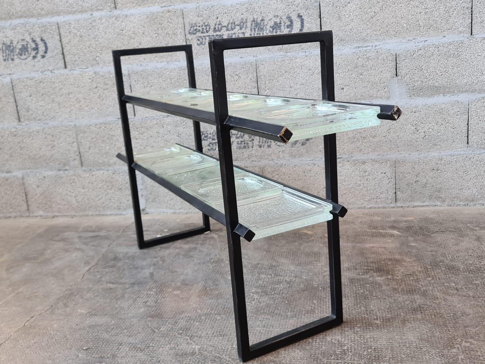 Shelve by Gustave Gautier (1911-1980) base in metal lacquered black the top is heavy glass ( probably saint gobain glass).