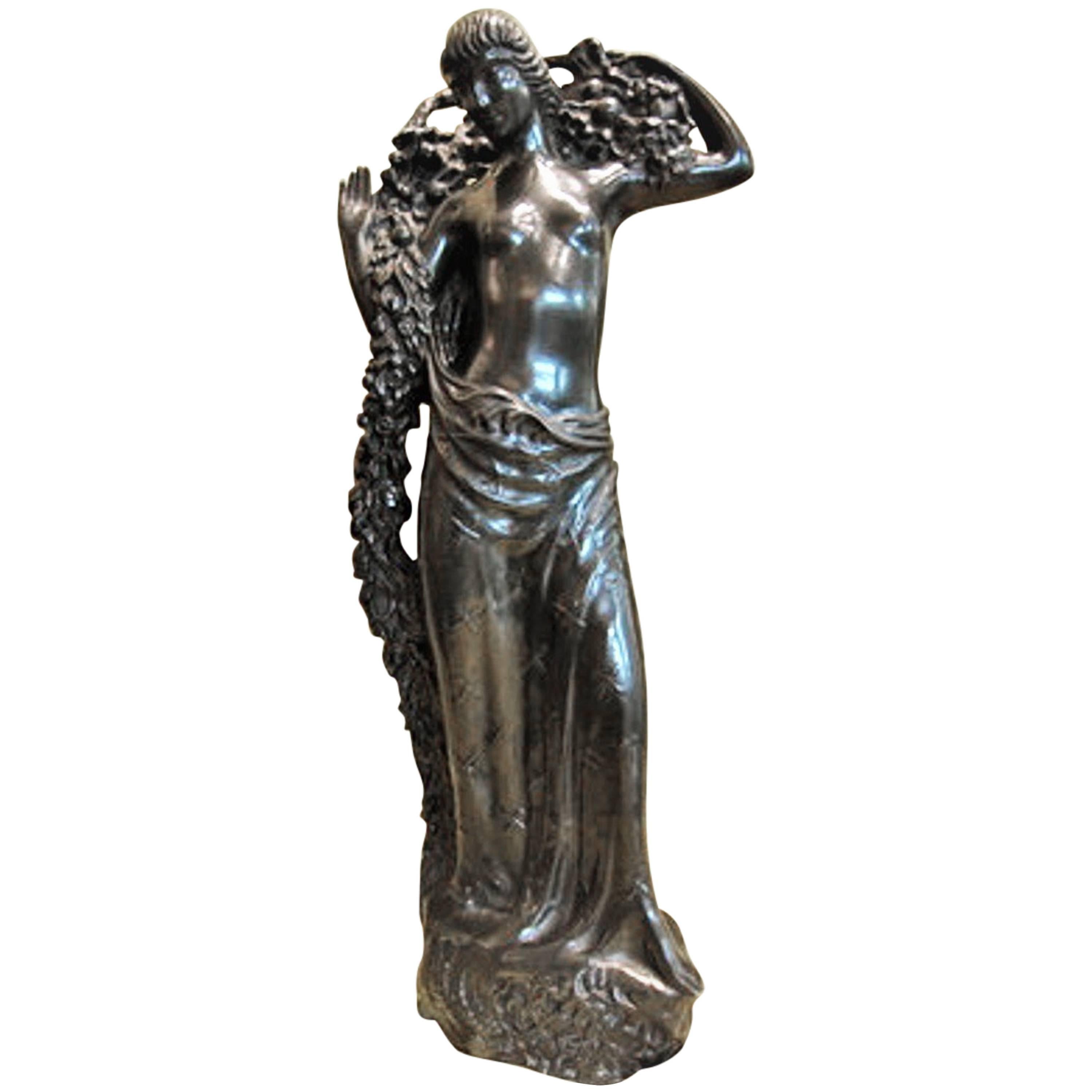 Gustave Gillot, Göttin Pomona, französische Bronzeskulptur des Art déco, ca. 1920er Jahre