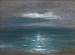 Paesaggio marino impressionista, veduta del faro di Biarritz, olio su tavola, firmato