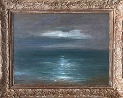 Paesaggio marino impressionista, veduta del faro di Biarritz, olio su tavola, firmato