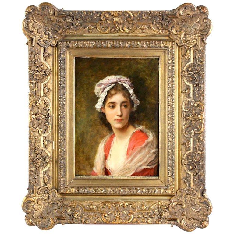 Gustave Jean Jacquet Portrait Painting - Fille Dans Un Bonnet