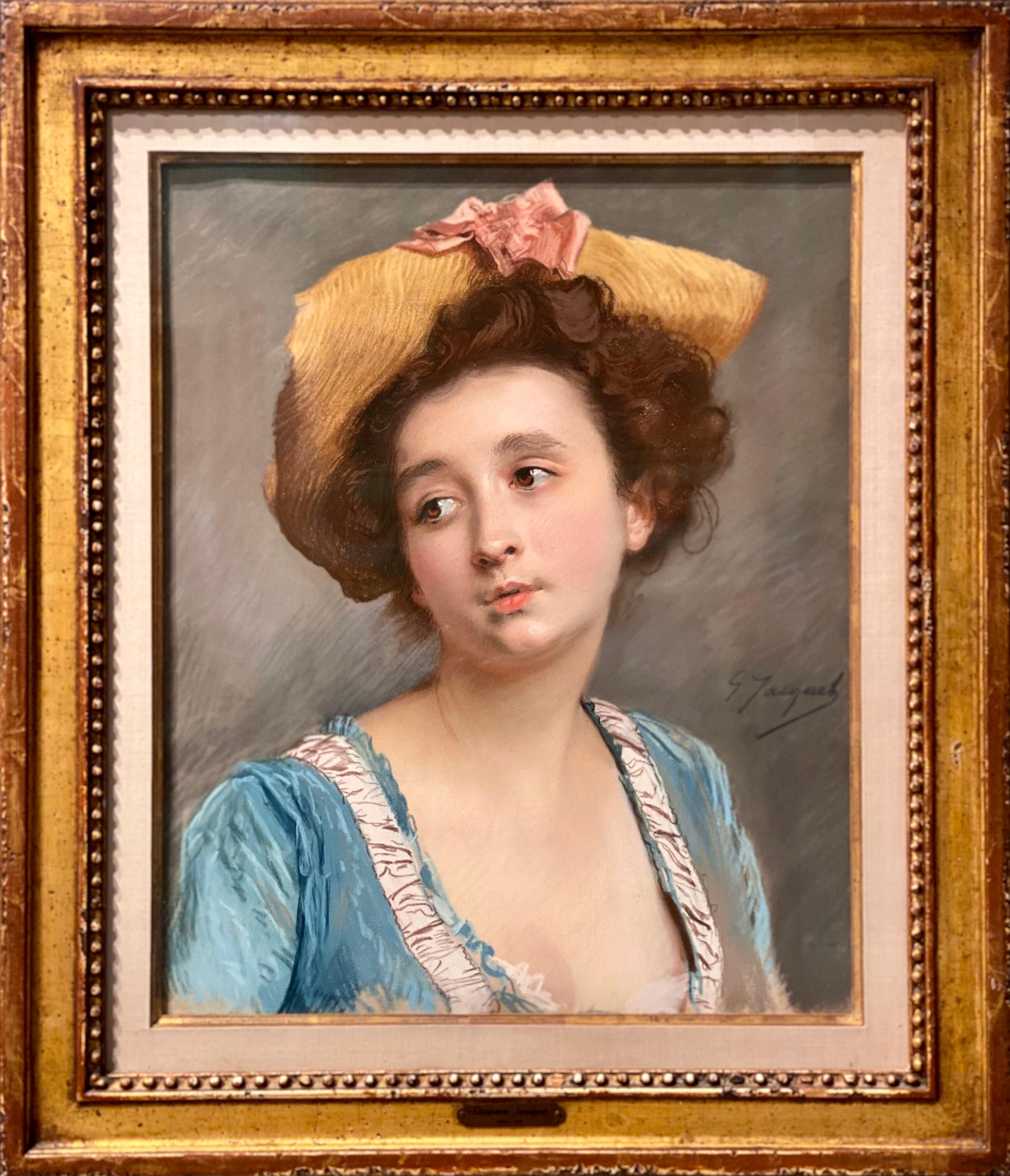 Gustave Jean Jacquet, Paris 1846 - 1909, peintre français, "La Belle en Bleu".