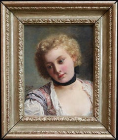 Jeune Fille - Huile du XIXe siècle:: portrait d'une jeune fille par Gustave Jean Jacquet