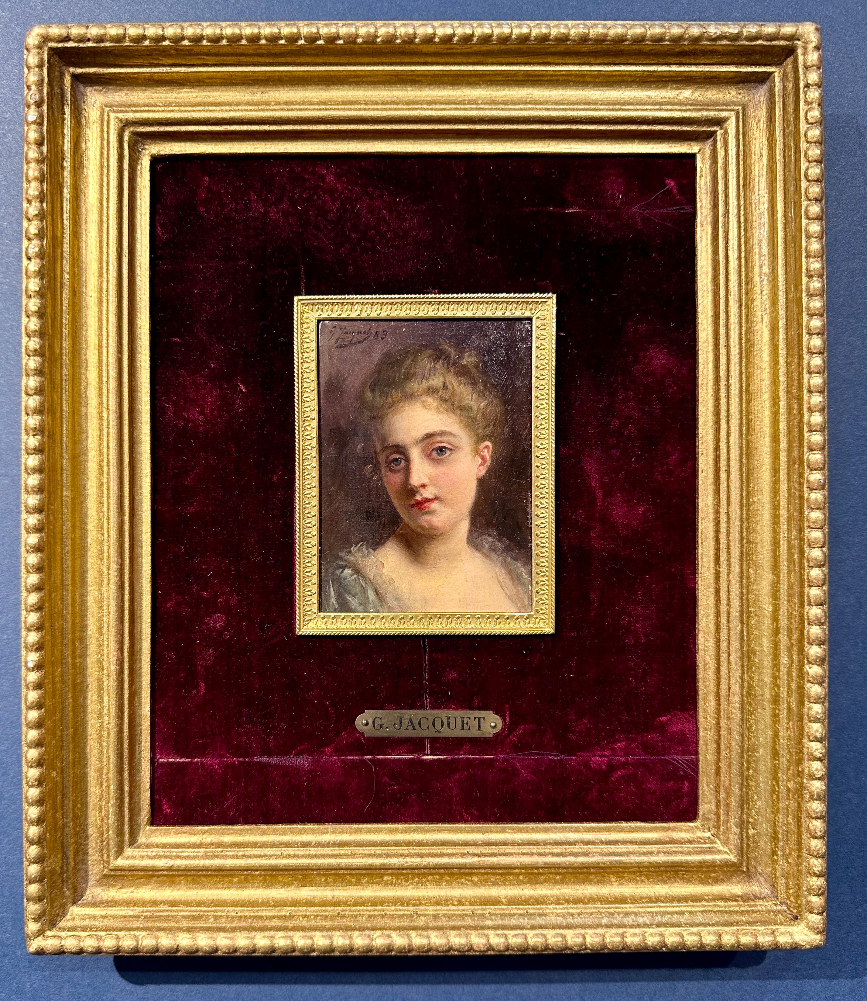 Retrato de una dama francesa del siglo XIX en un marco dorado y ormolu hecho a mano