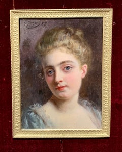 Portrait of a French 19th century lady in a gilt and ormolu hand made frame