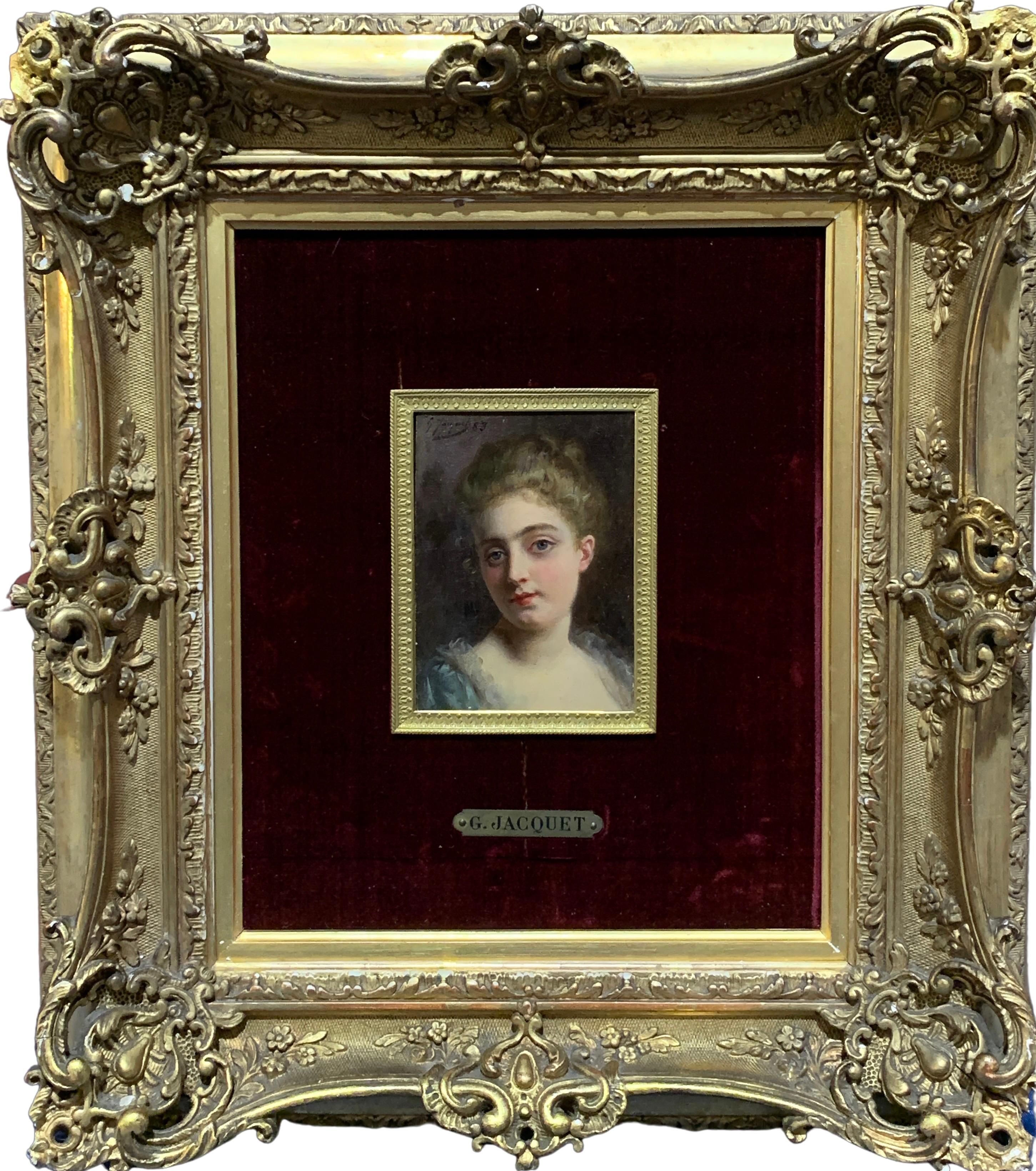 Portrait of a French 19th century lady in a gilt and ormolu hand made frame