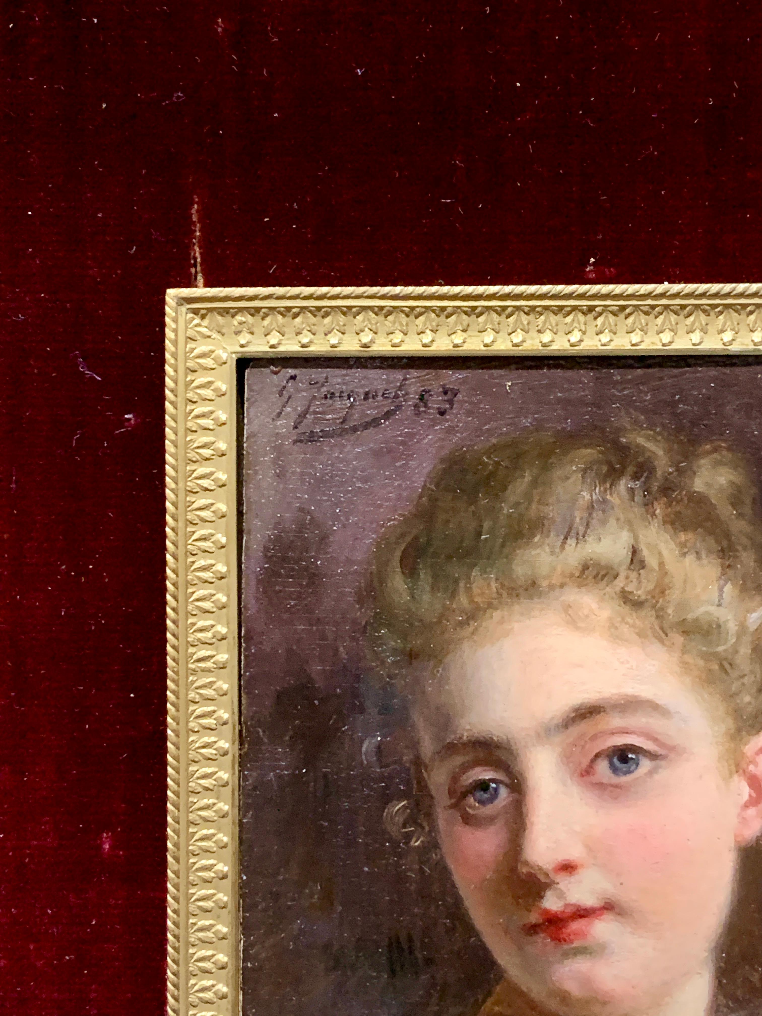 Retrato de una dama francesa del siglo XIX en un marco dorado y ormolu hecho a mano en venta 1