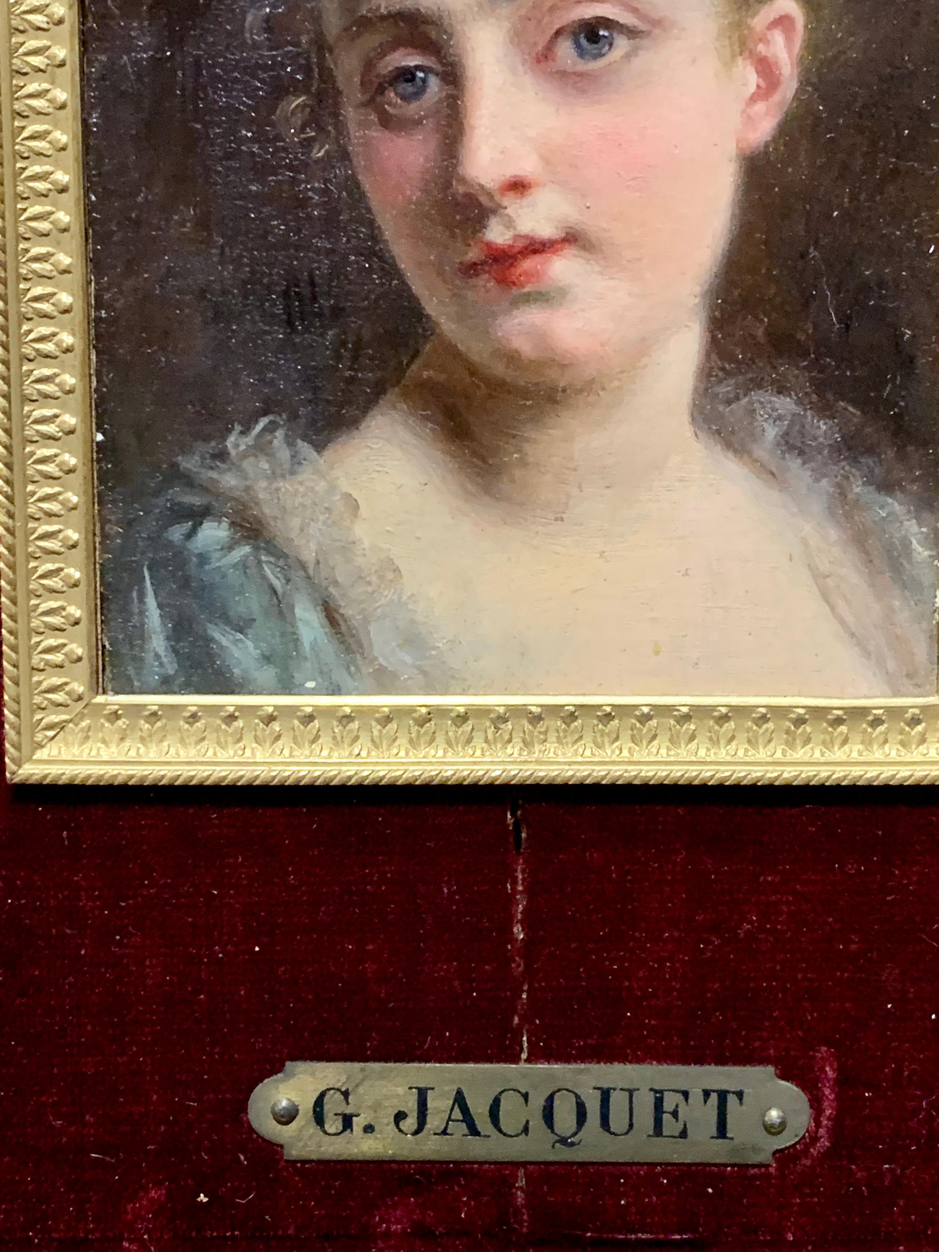 Retrato de una dama francesa del siglo XIX en un marco dorado y ormolu hecho a mano en venta 2