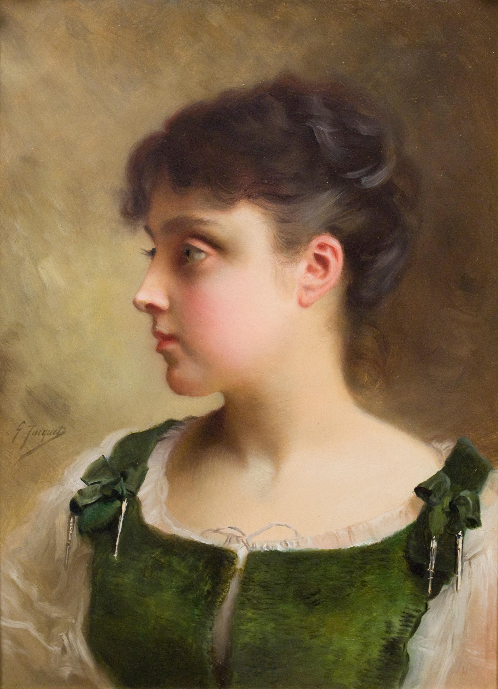 Gustave Jean Jacquet Portrait Painting - Portrait of a Young Girl in Green