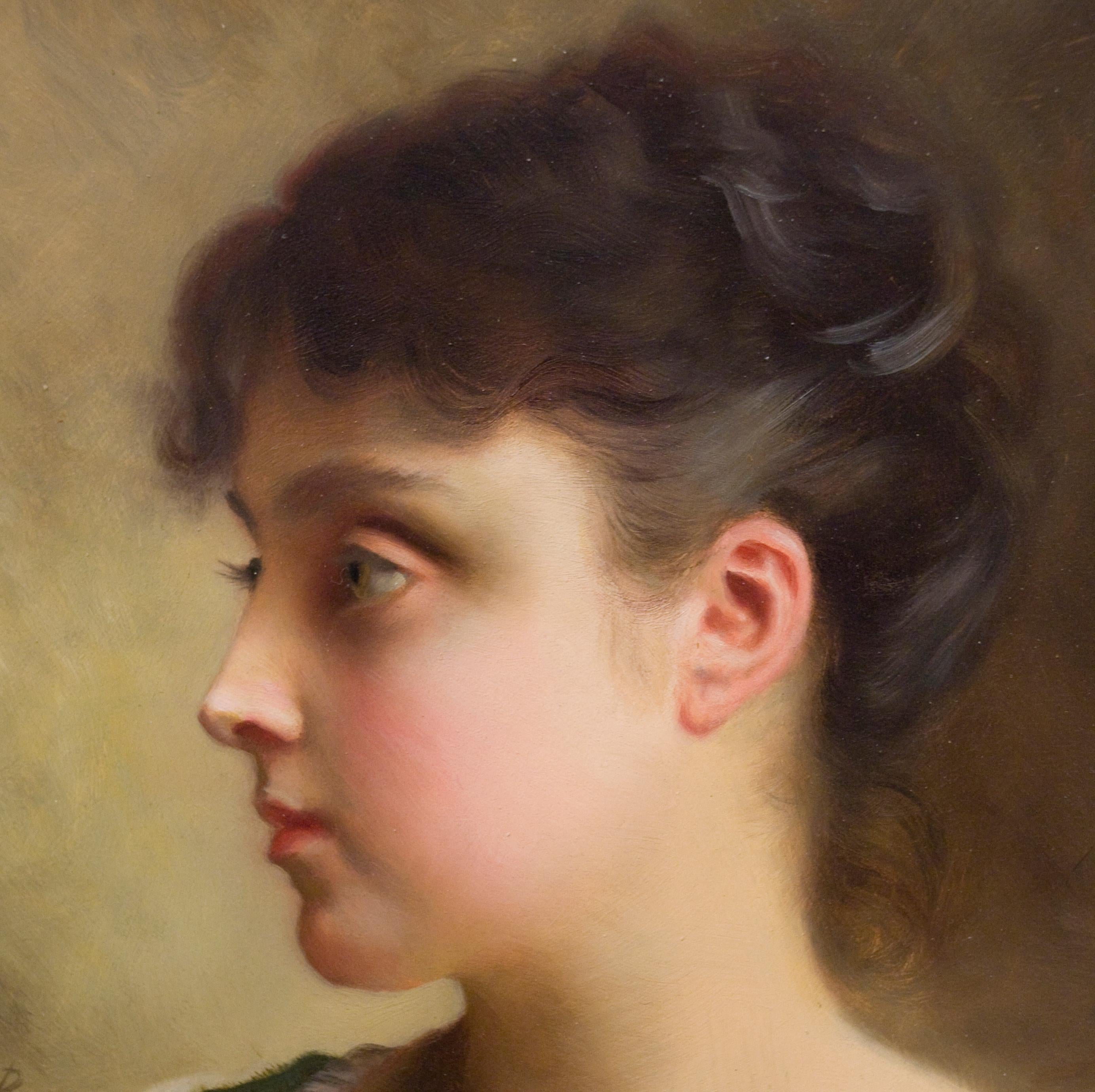 Portrait of a Young Girl in Green - Painting by Gustave Jean Jacquet